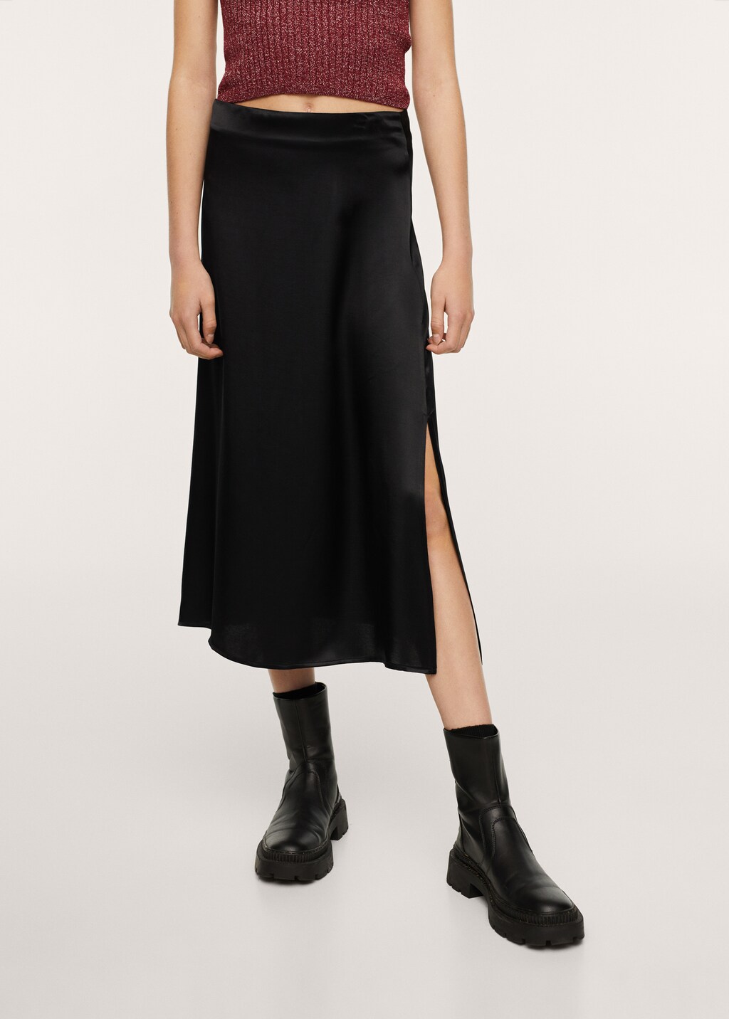 Midi satin skirt - Details of the article 1