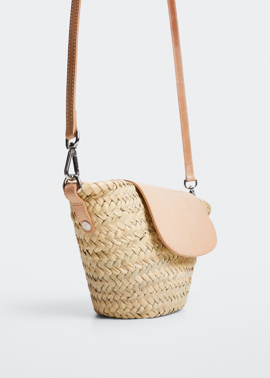 Leather flap raffia bag - Medium plane