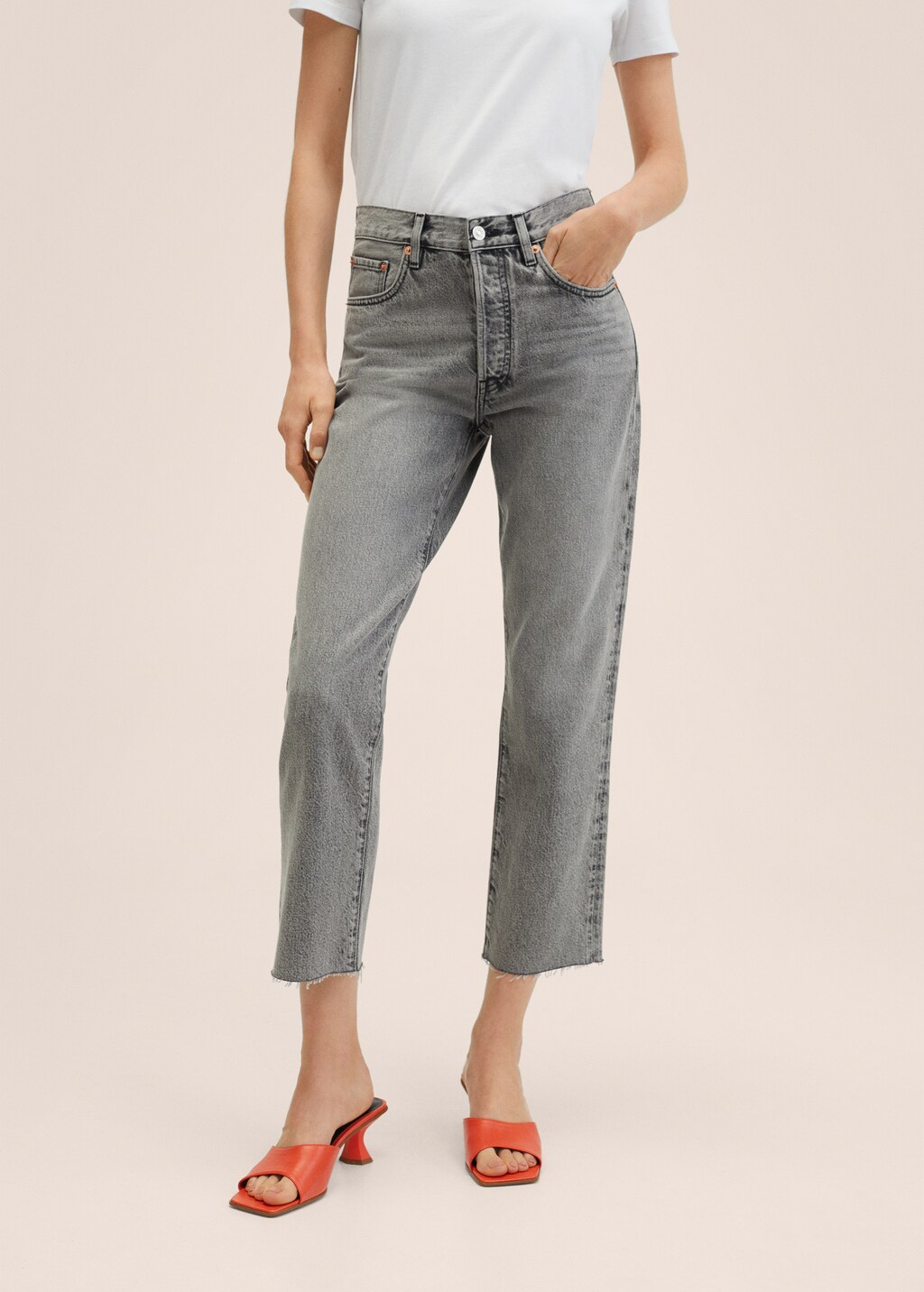 Gerade Cropped-Jeans mit hohem Bund - Mittlere Ansicht