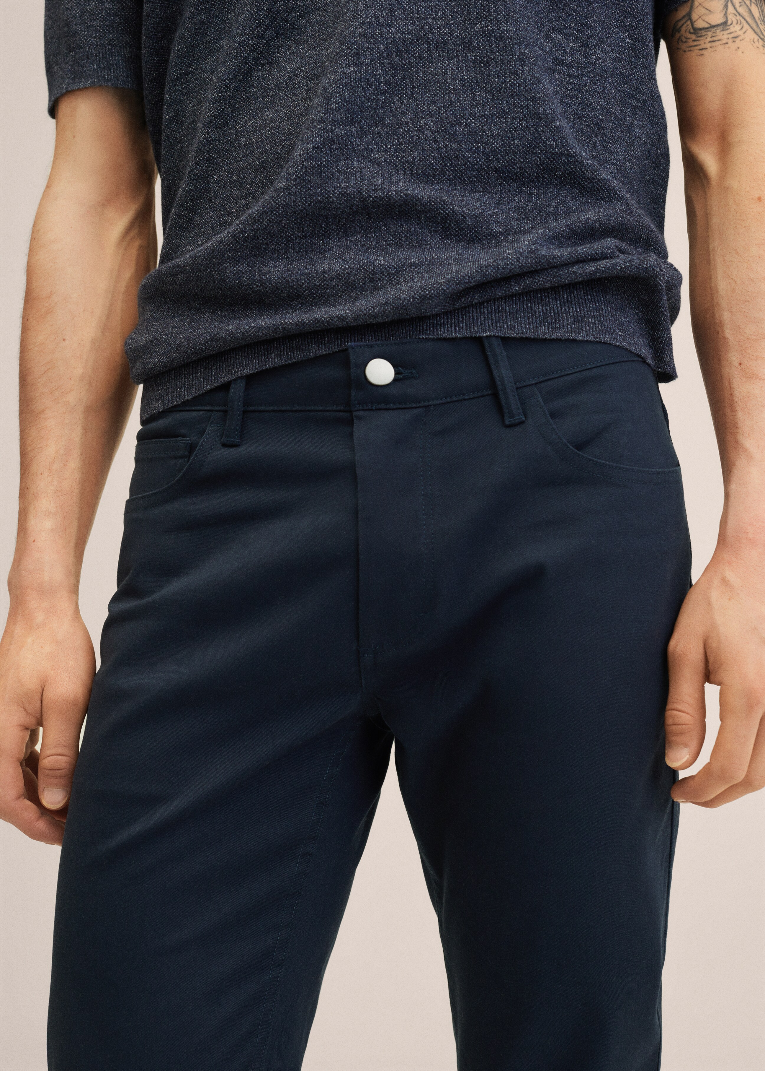 Slim fit denim-effect serge trousers - Details of the article 1