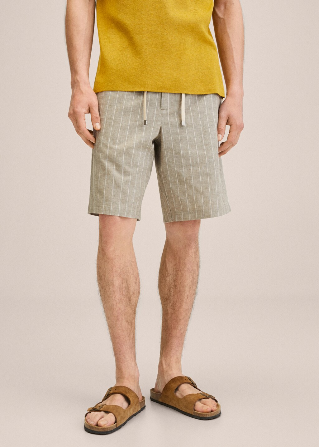 Striped linen-cotton blend Bermuda short - Medium plane