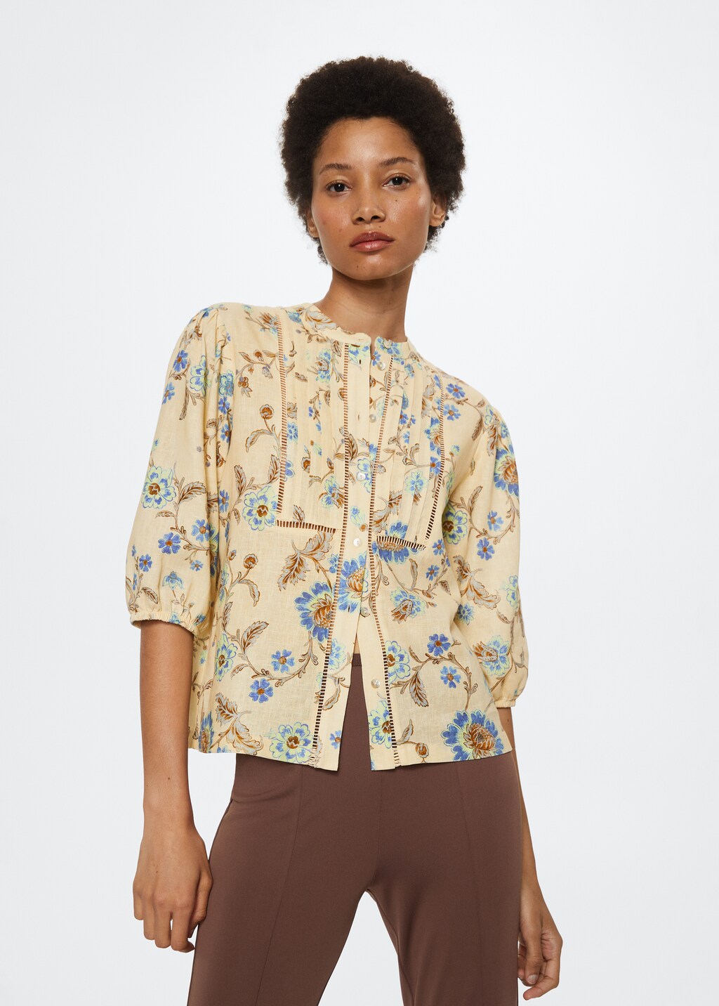 Floral linen-blend blouse - Medium plane