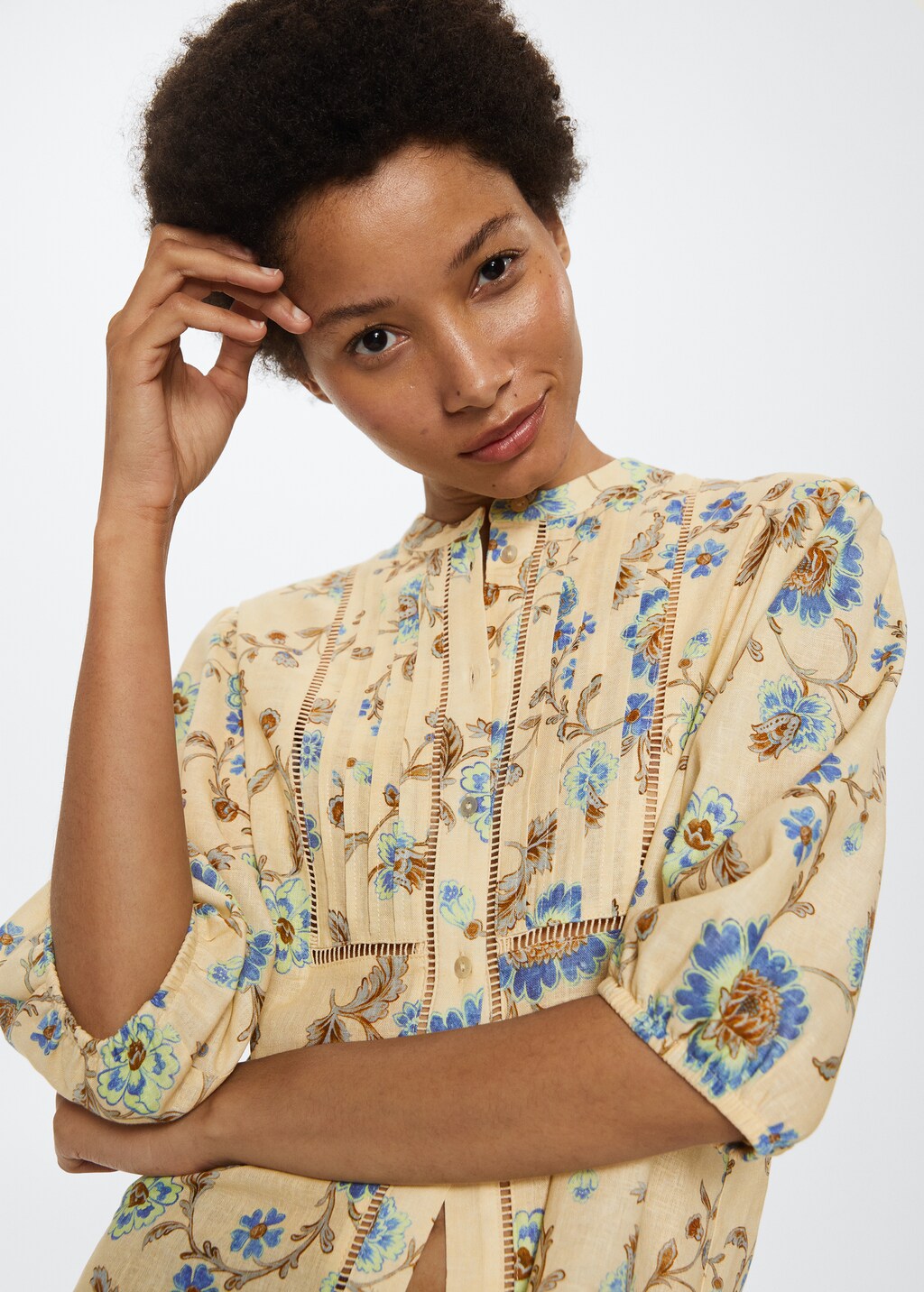 Floral linen-blend blouse - Details of the article 1