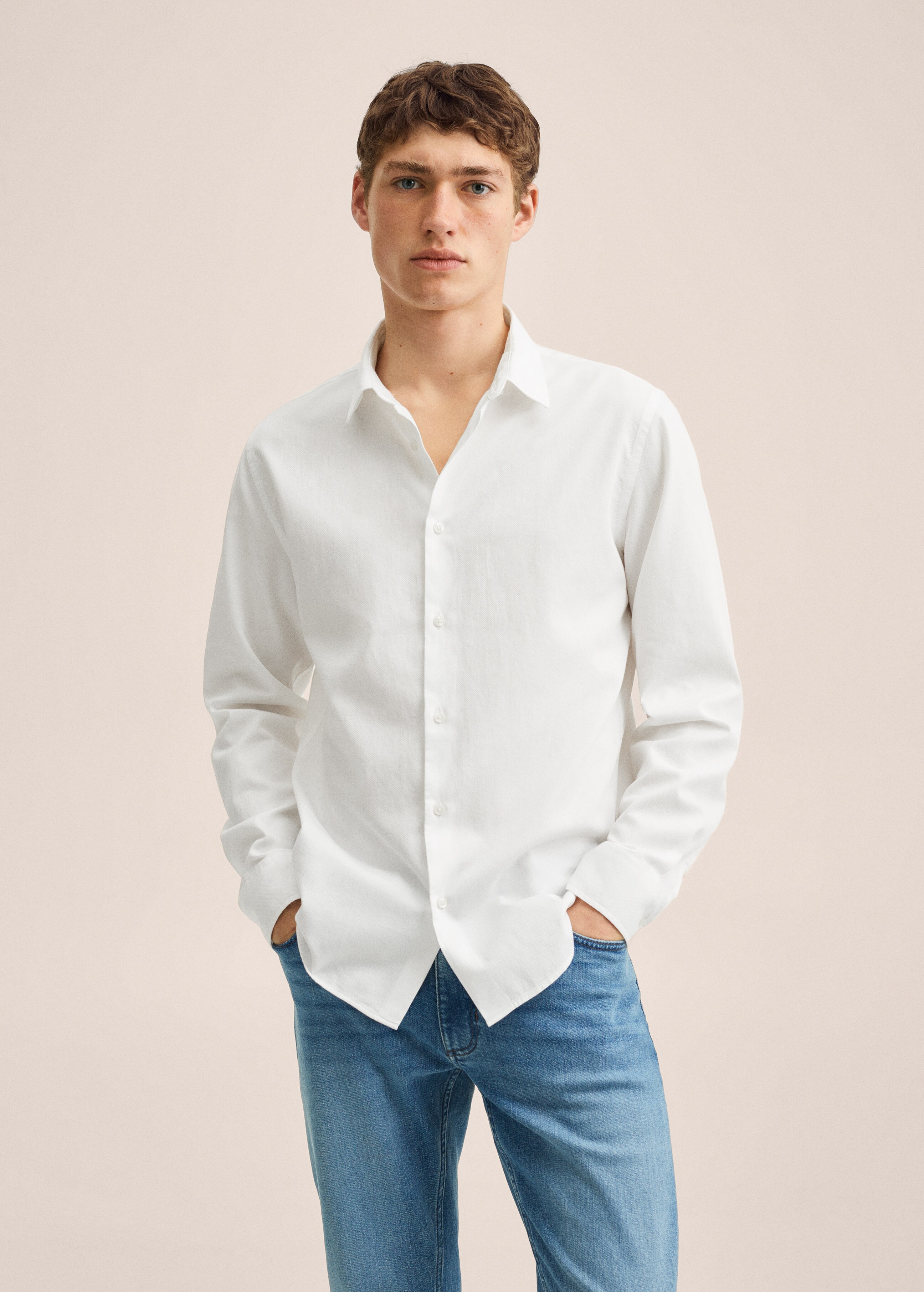 Slim fit structured cotton shirt - Medium plane