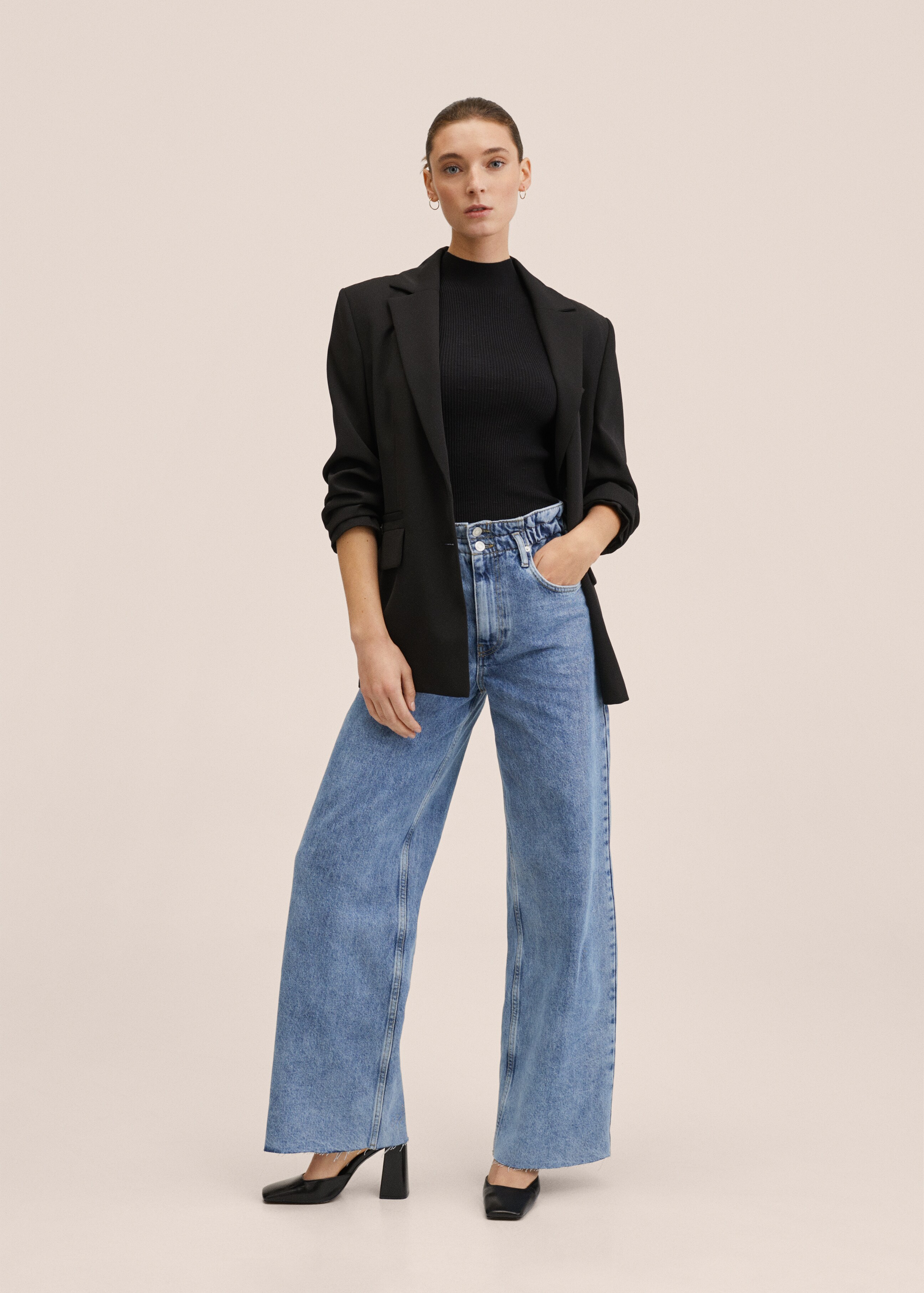 Wideleg elastic waist jeans - General plane