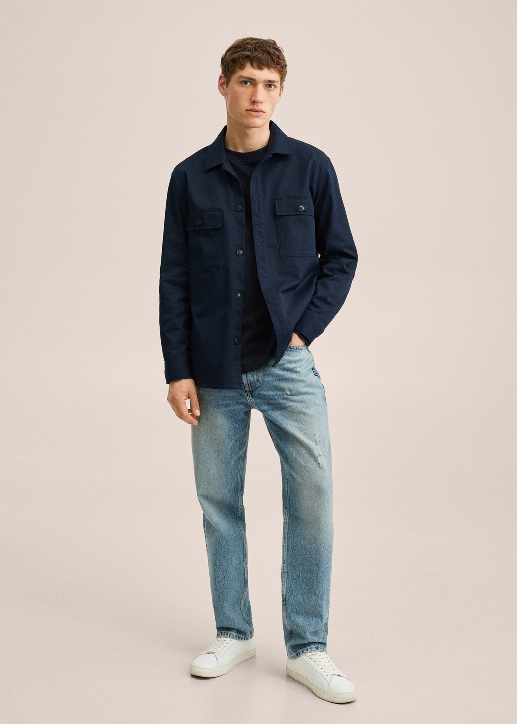 Chest-pocket cotton overshirt - General plane