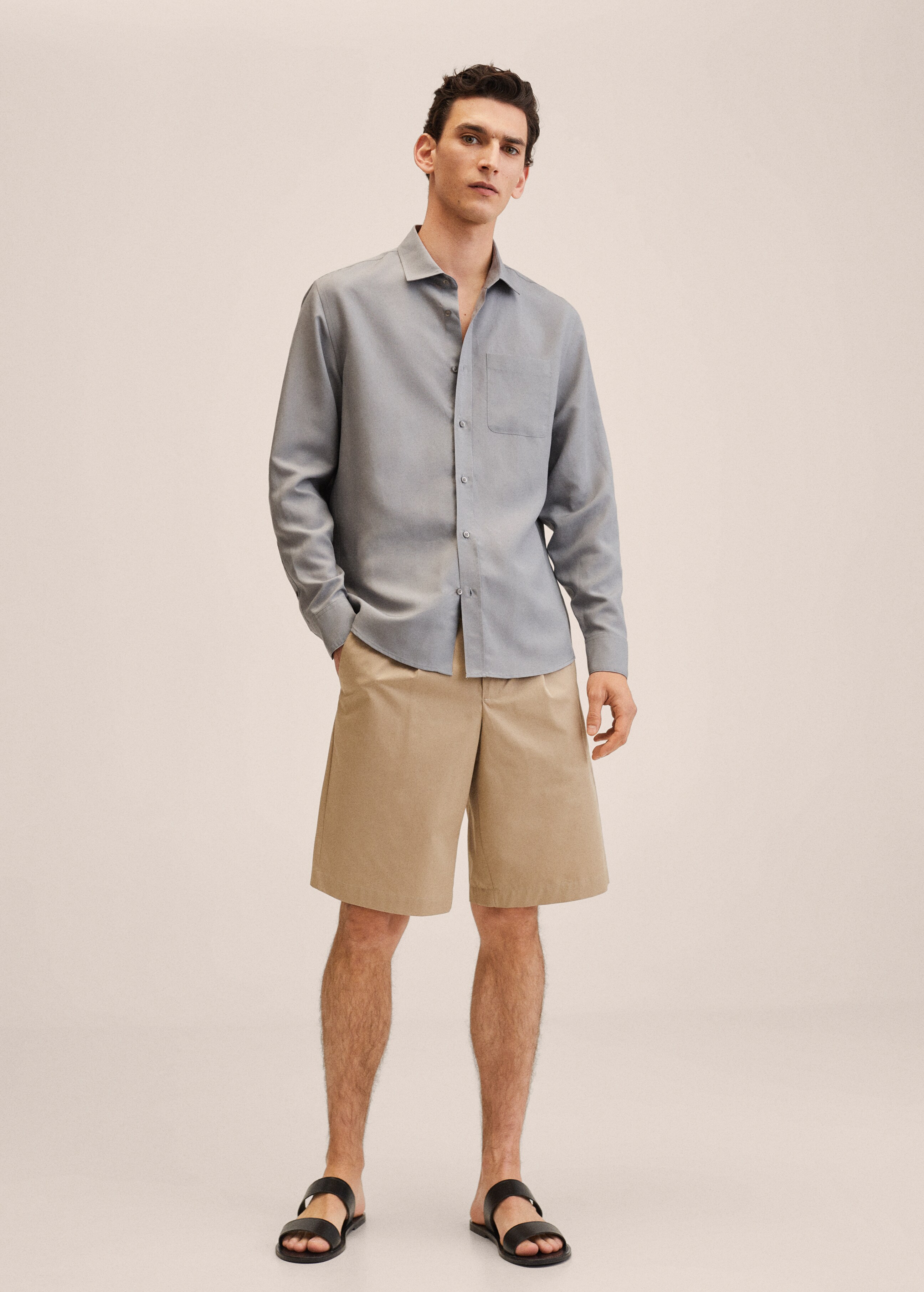 Linen lyocell shirt with pocket - General plane