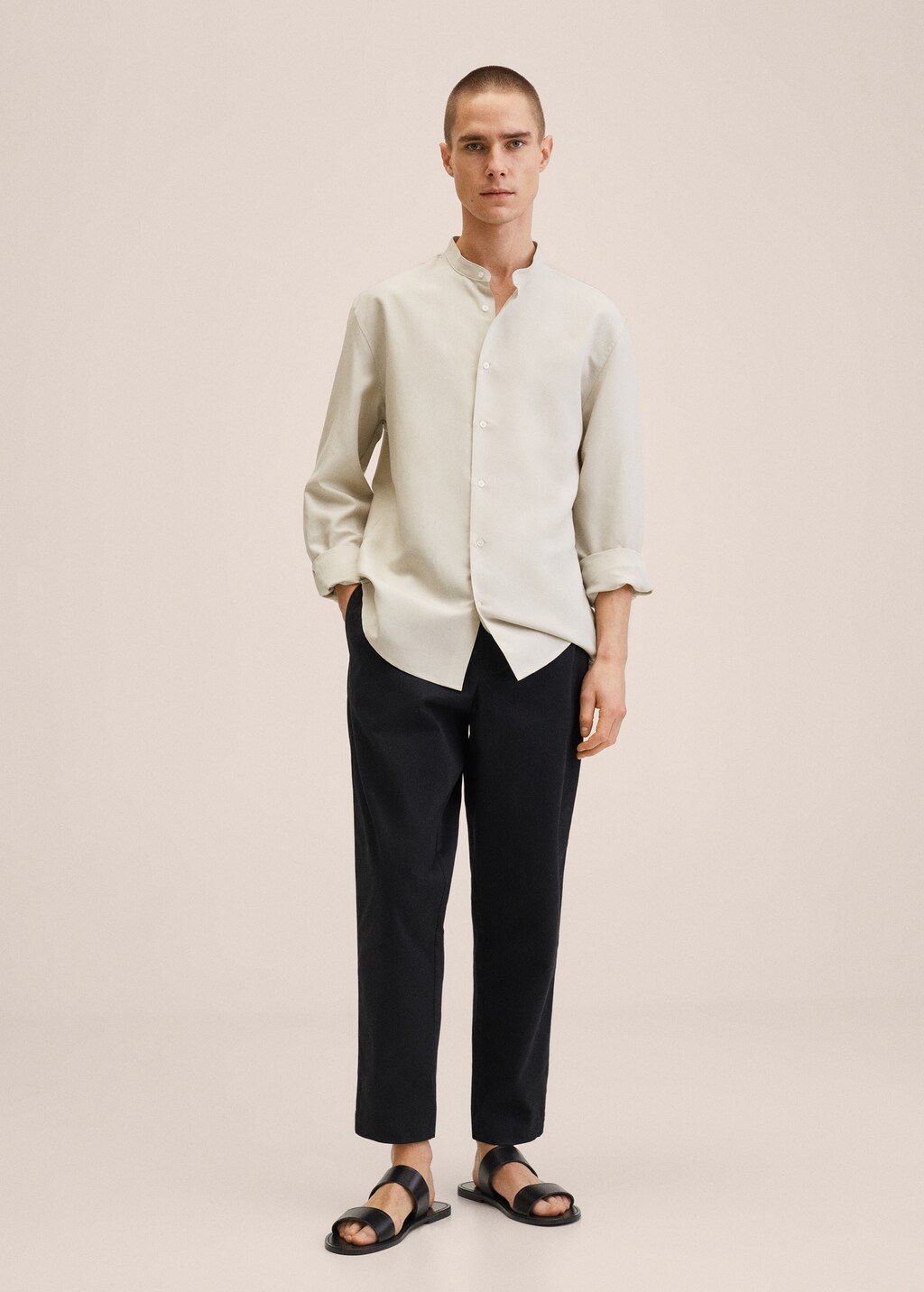 Linen lyocell shirt with mao collar - General plane