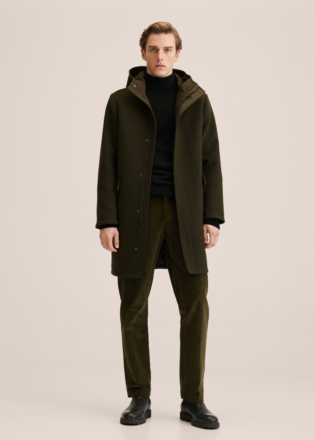 Recycled wool coat with hood Men MANGO OUTLET USA