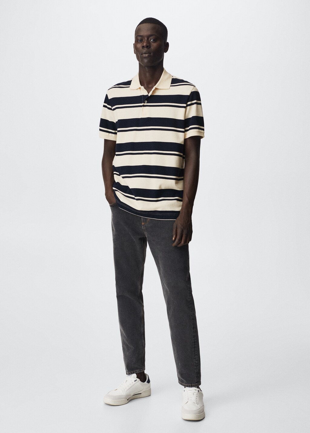 Striped cotton piqué polo shirt - General plane