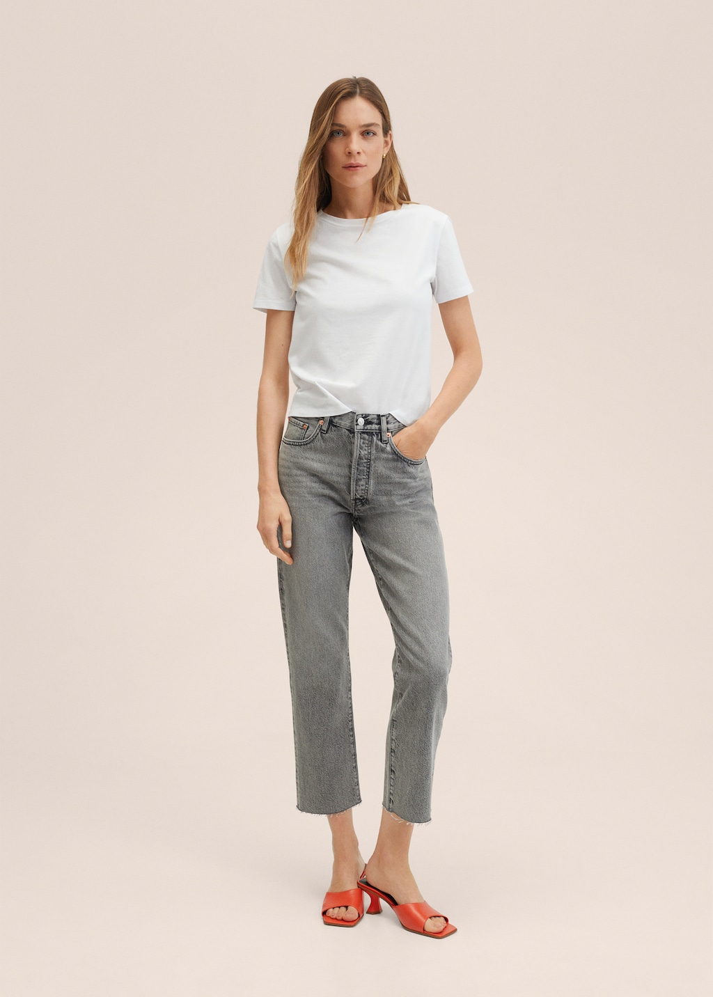 Gerade Cropped-Jeans mit hohem Bund - Allgemeine Ansicht