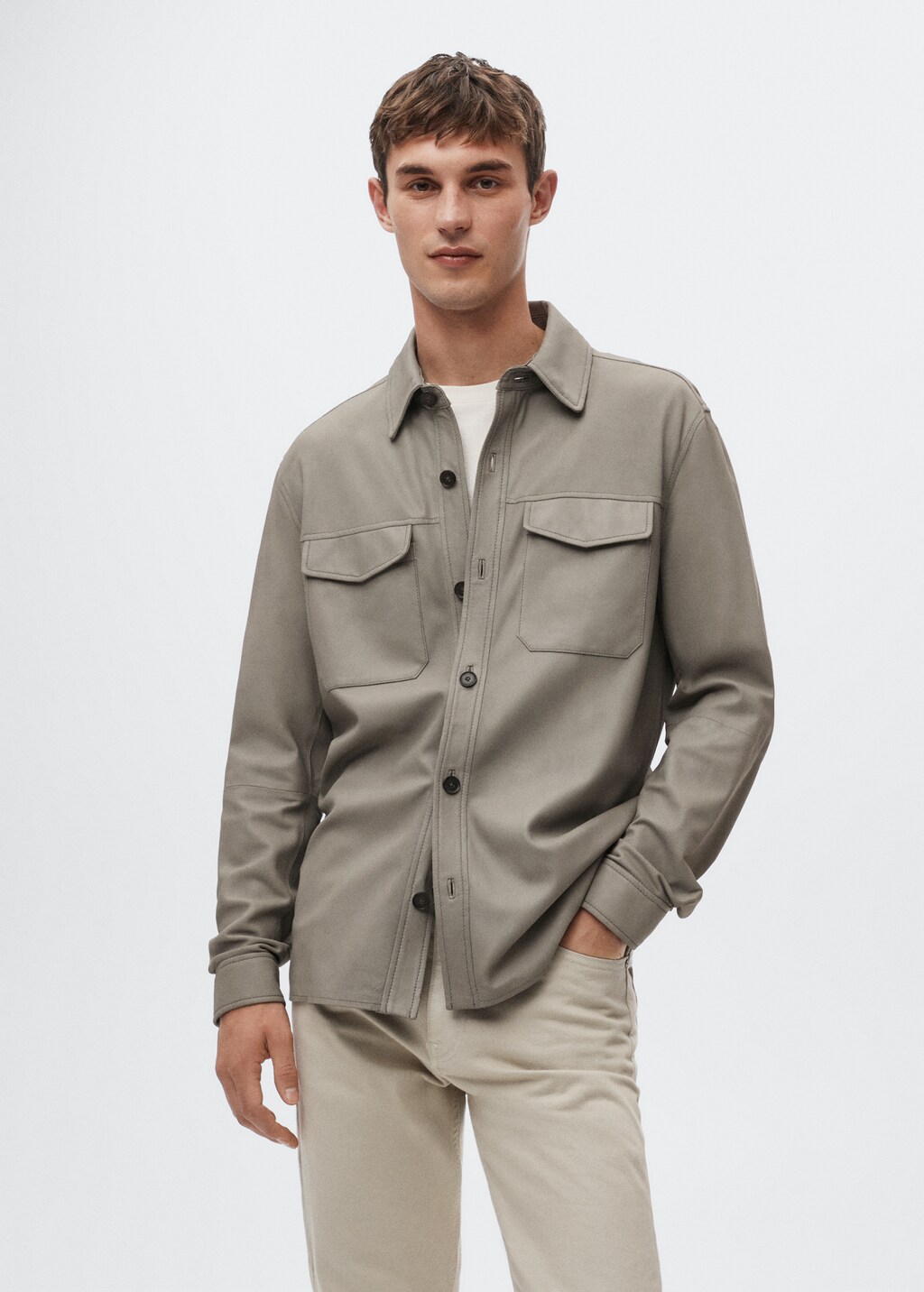 Leder-Overshirt mit Taschen - Mittlere Ansicht