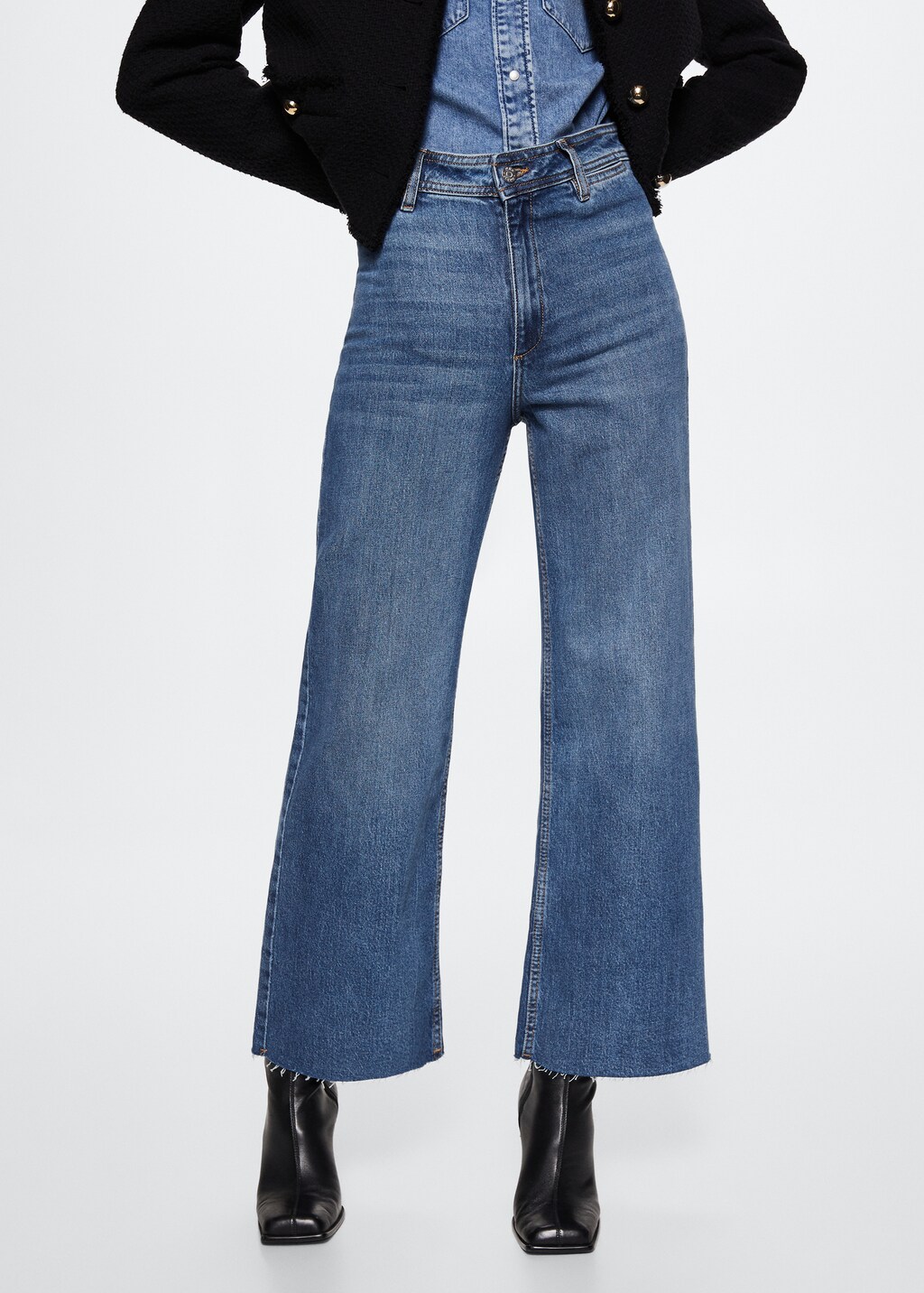 High-waist jeans in culottestijl - Middenvlak