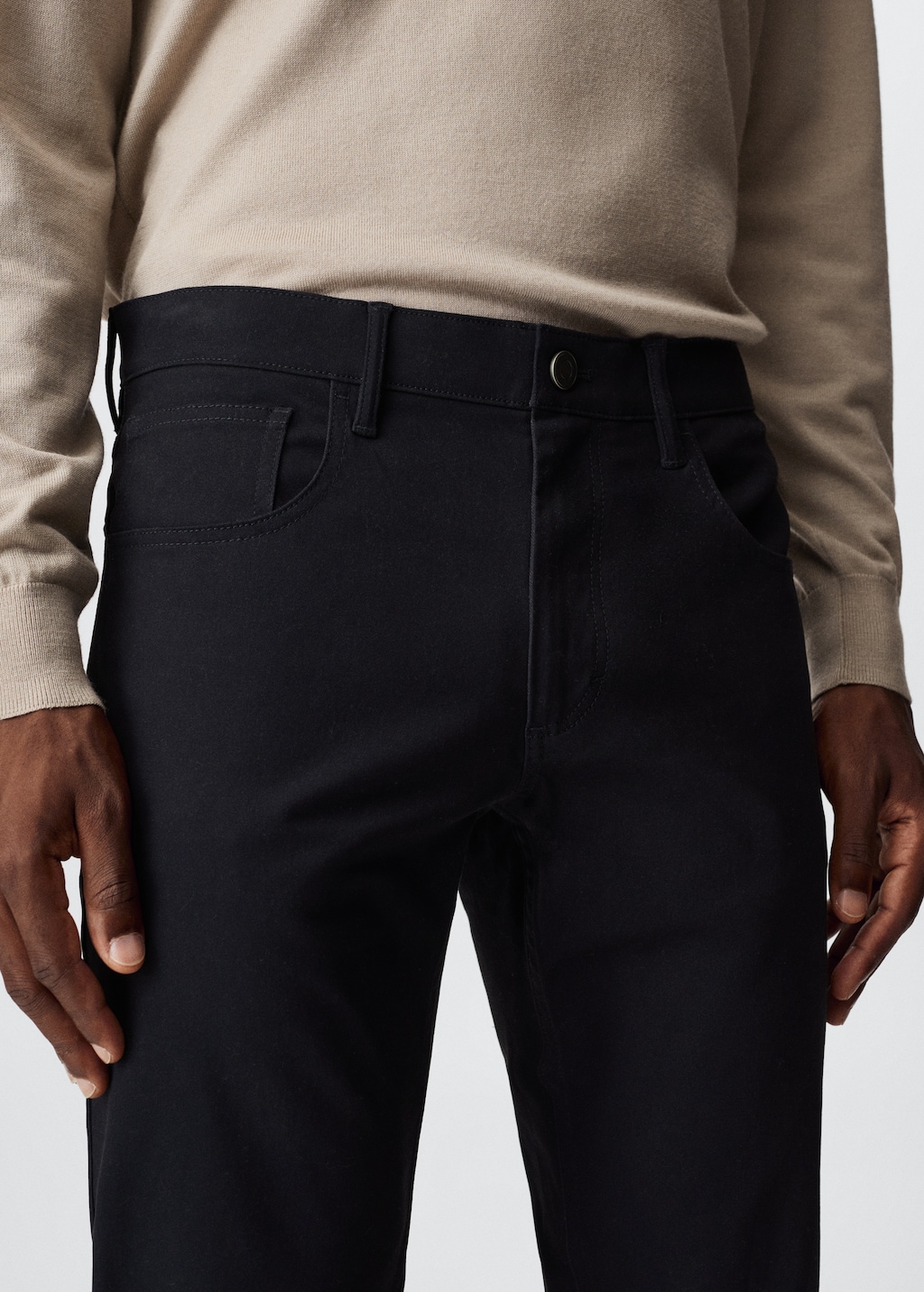 Slim fit denim-effect serge trousers - Details of the article 1