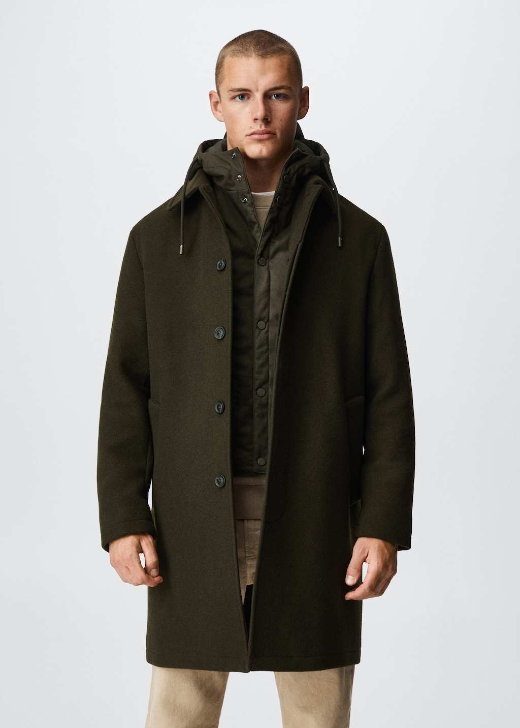 Detachable hood wool coat - Medium plane