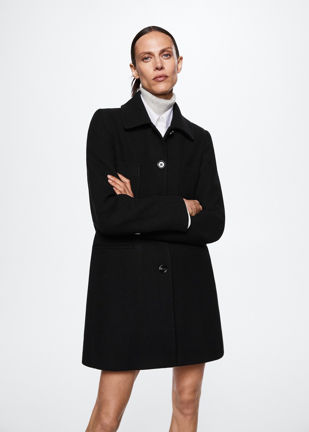 Buttoned wool coat - Medium plane