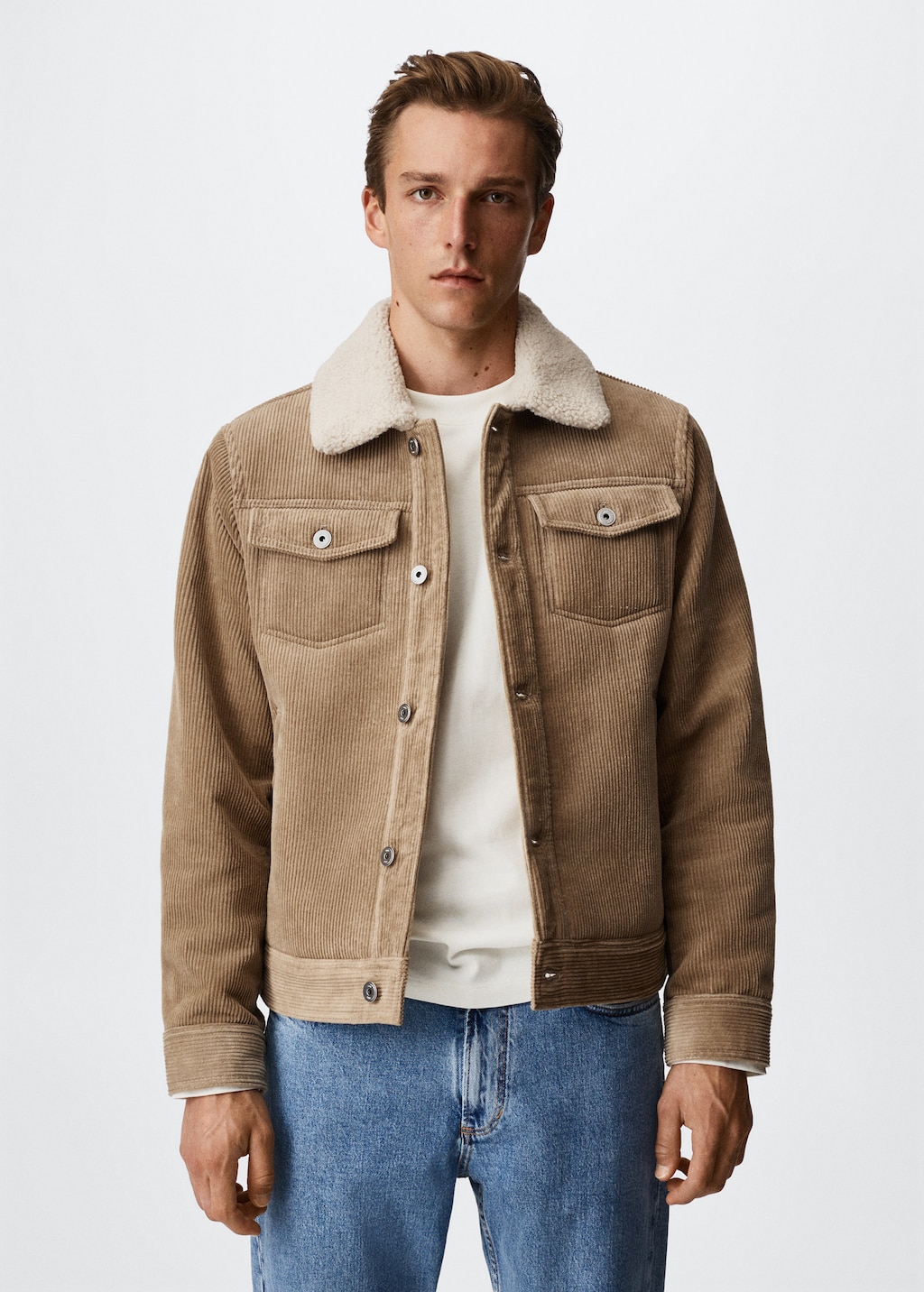 Faux shearling lined corduroy jacket