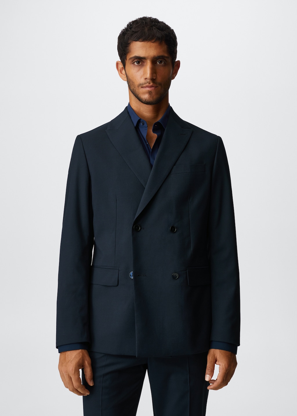 Slim fit double-breasted suit blazer - Medium plane