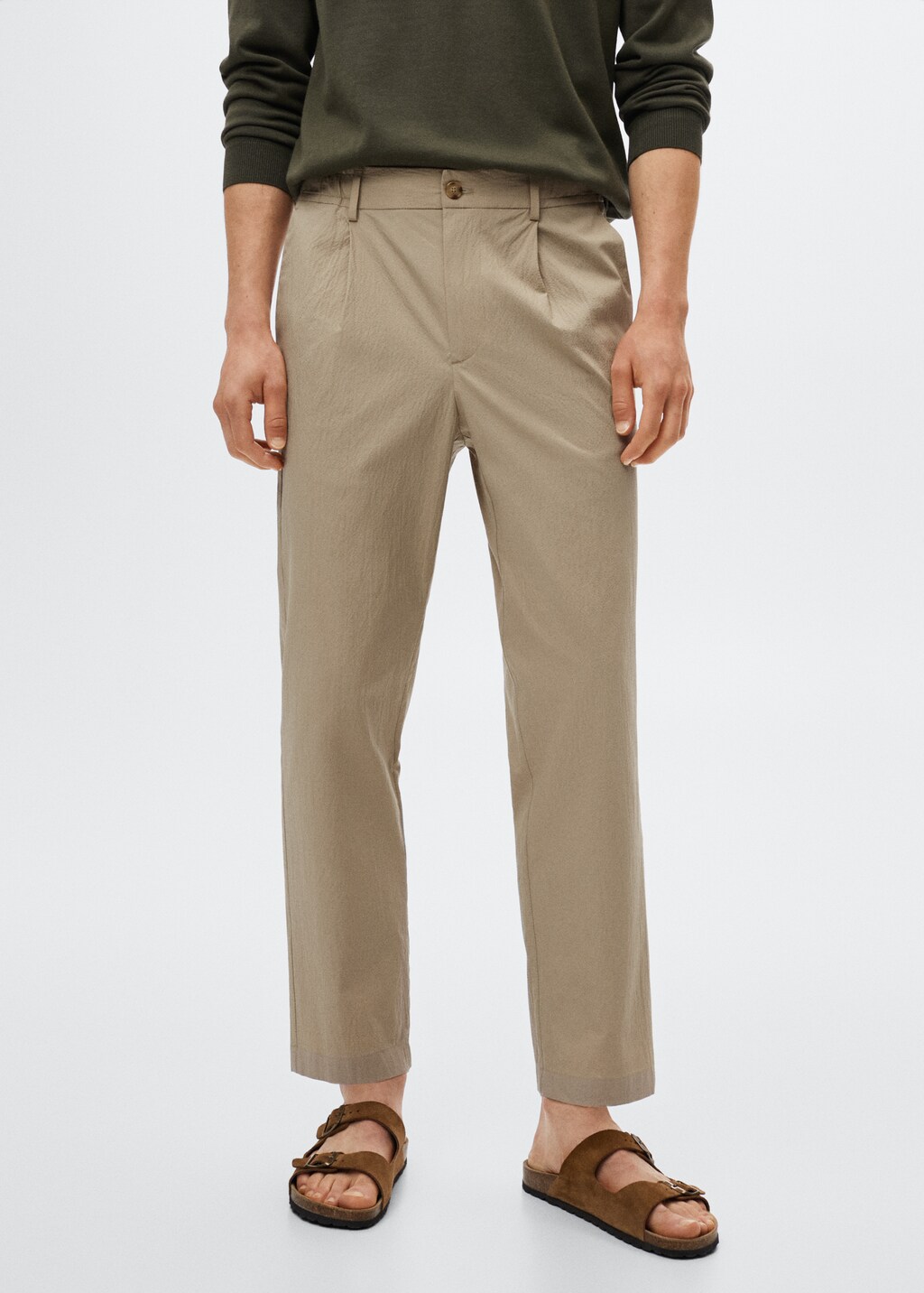 Seersucker-effect pleated trousers - Medium plane