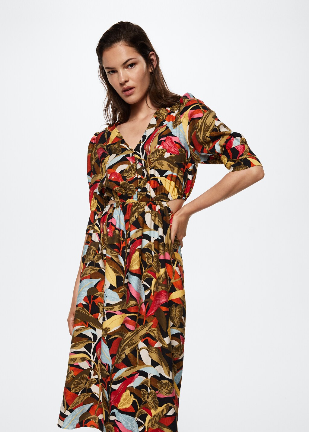 Printed cut-out detail dress - Medium plane