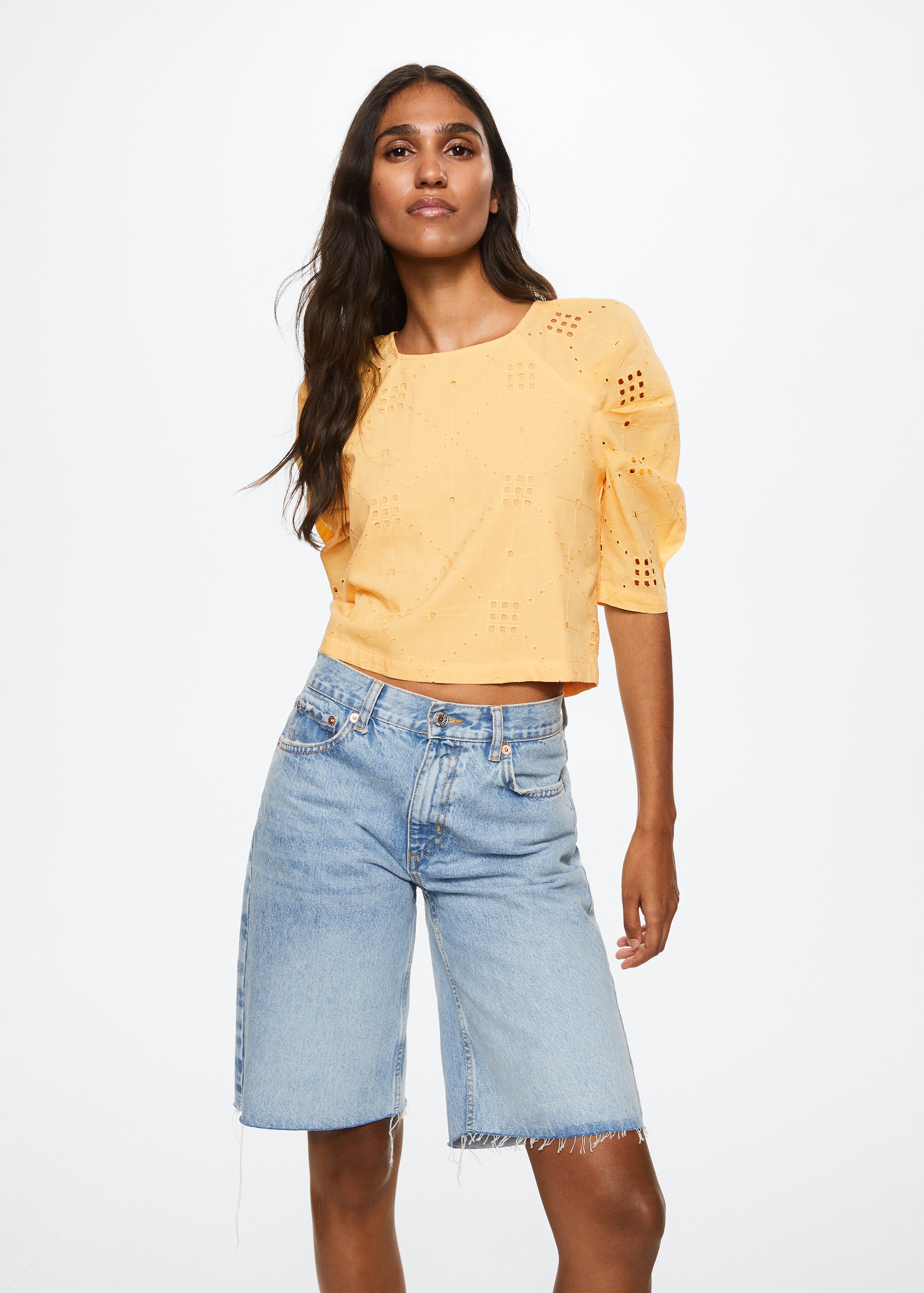 Puff-sleeved cropped blouse - Medium plane