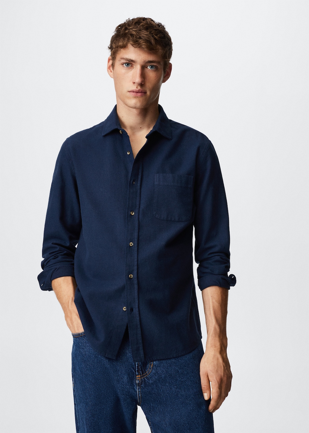 Chest-pocket cotton shirt - Medium plane