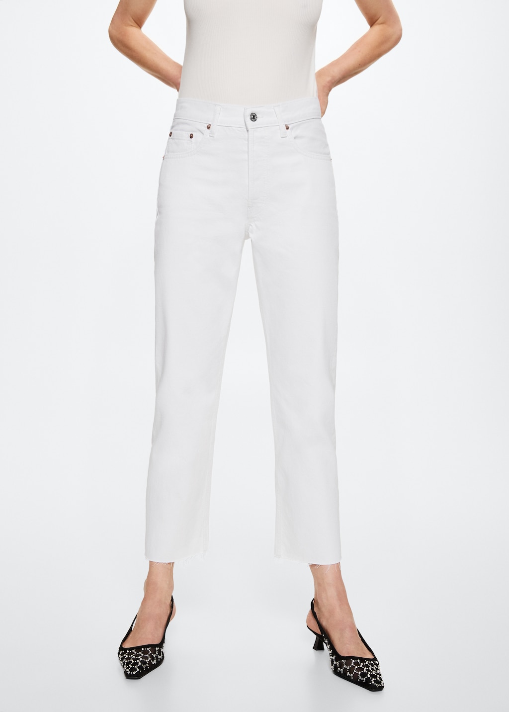 High-waist cropped straight jeans - Medium plane