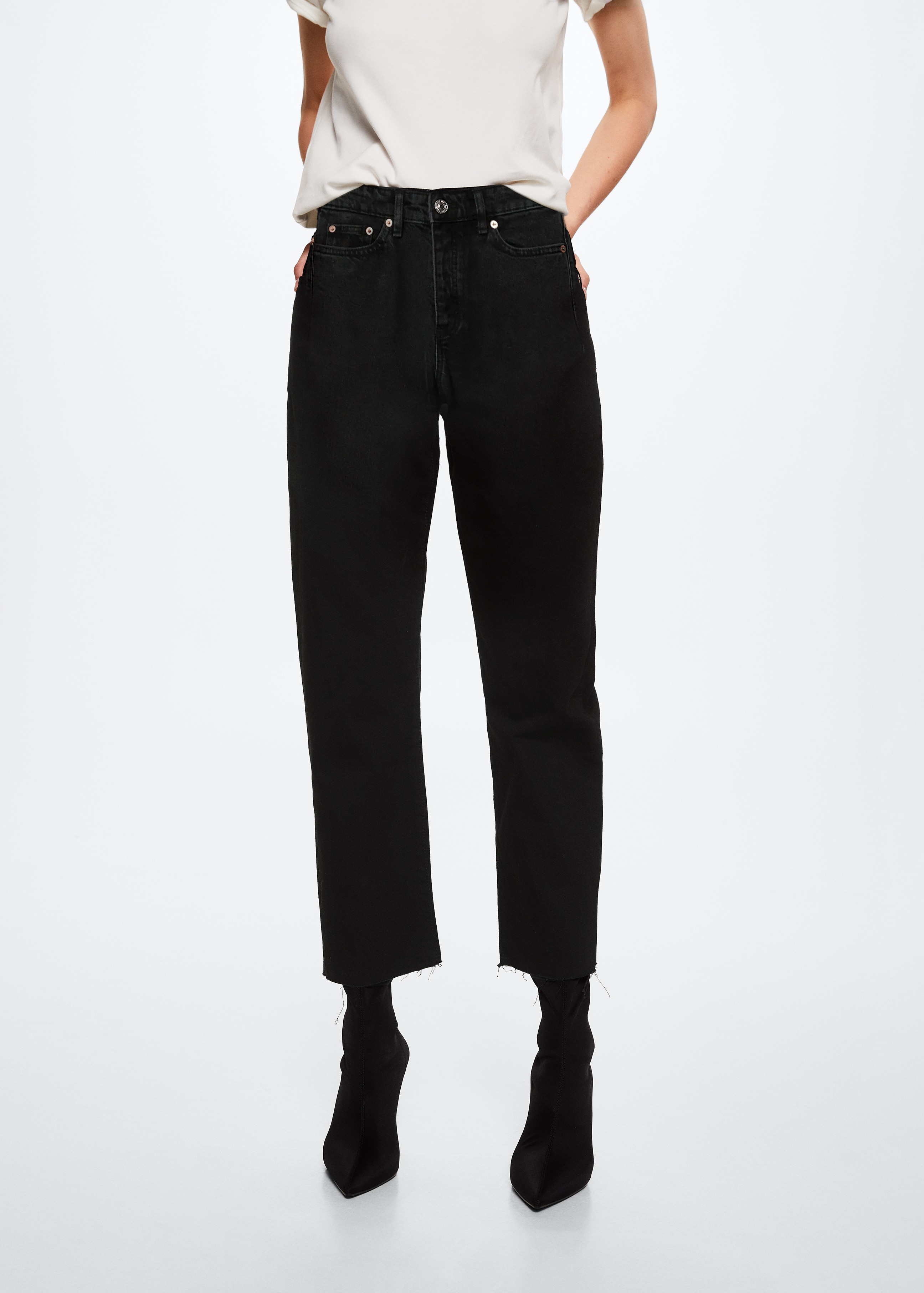 High-waist cropped straight jeans - Medium plane
