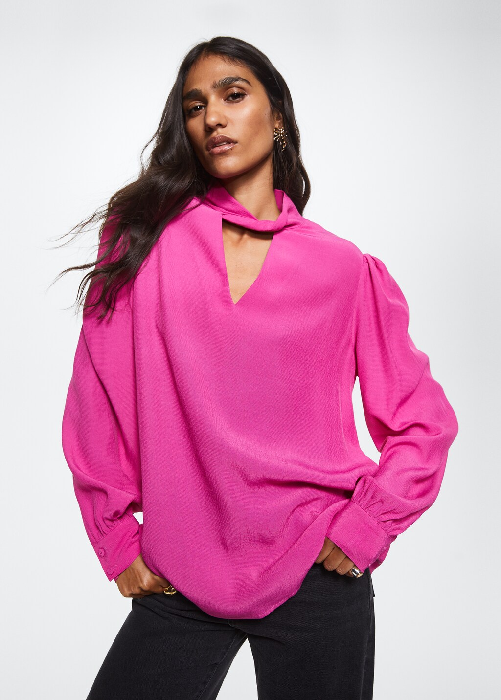 Puffed sleeves flowy blouse - Medium plane