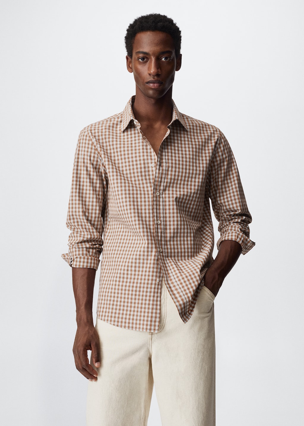 Camisa algodon cuadro vichy Hombre MANGO OUTLET Espana Peninsula y Baleares