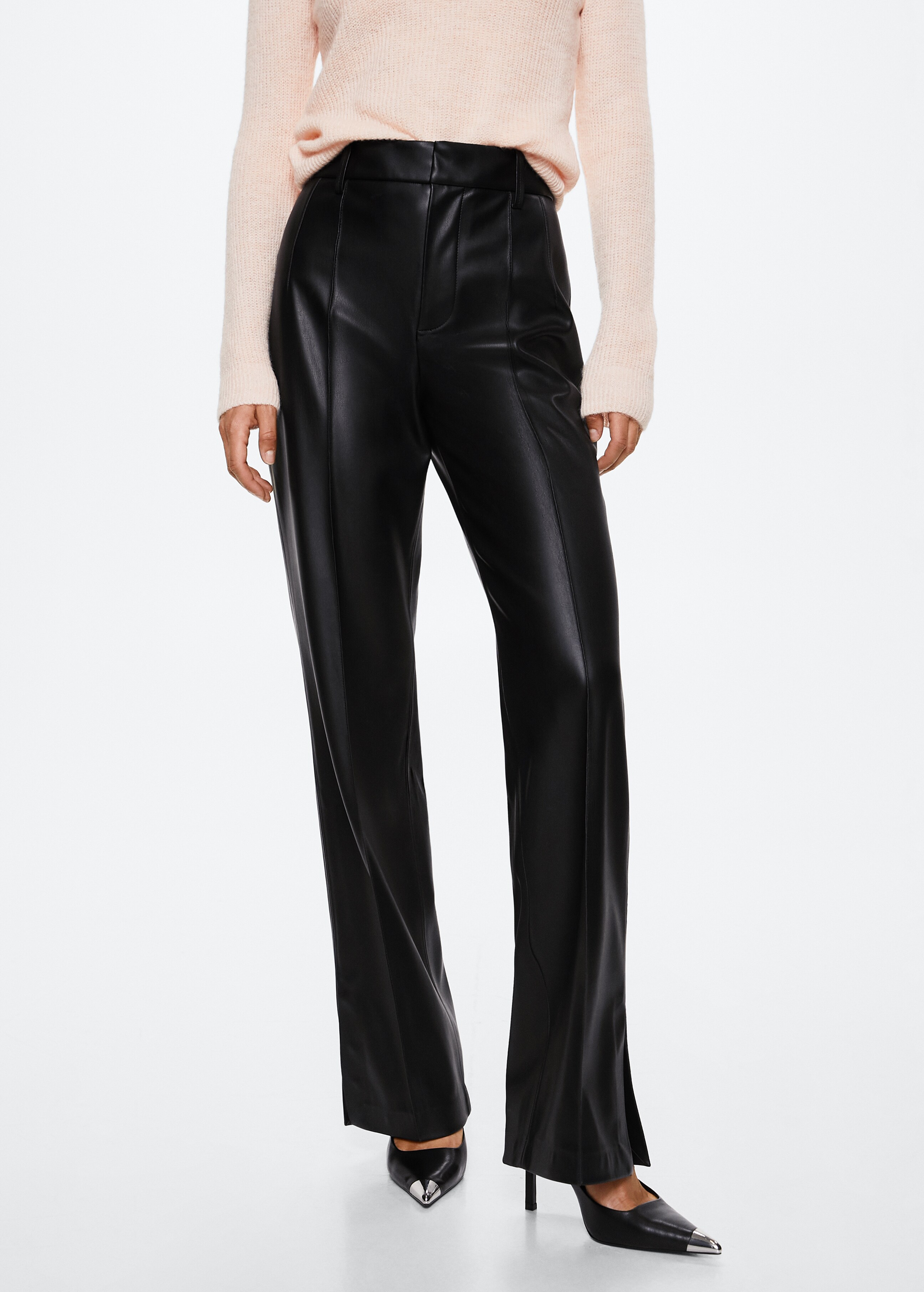 Leather-effect straight trousers - Woman | MANGO OUTLET USA