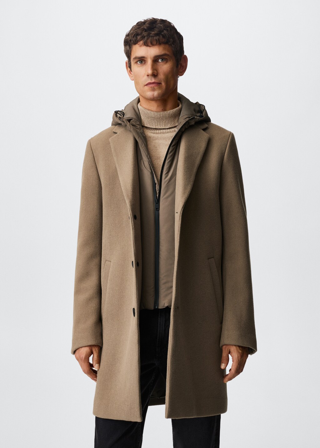 Recycled wool coat with hood - Medium plane