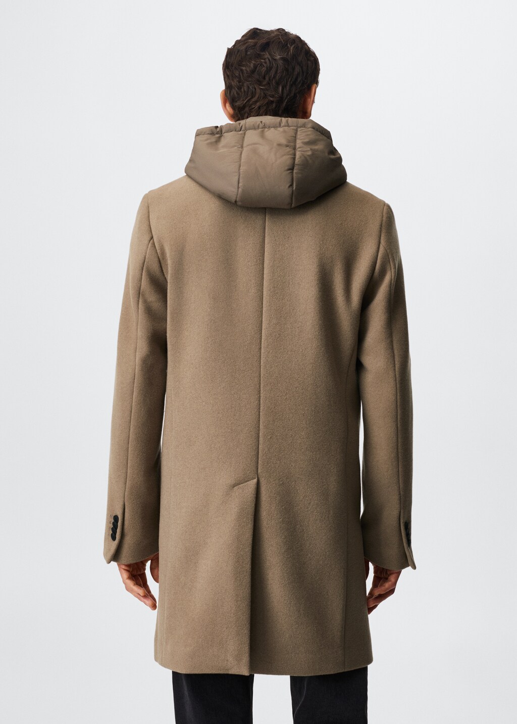 Recycled wool coat with hood - Reverse of the article