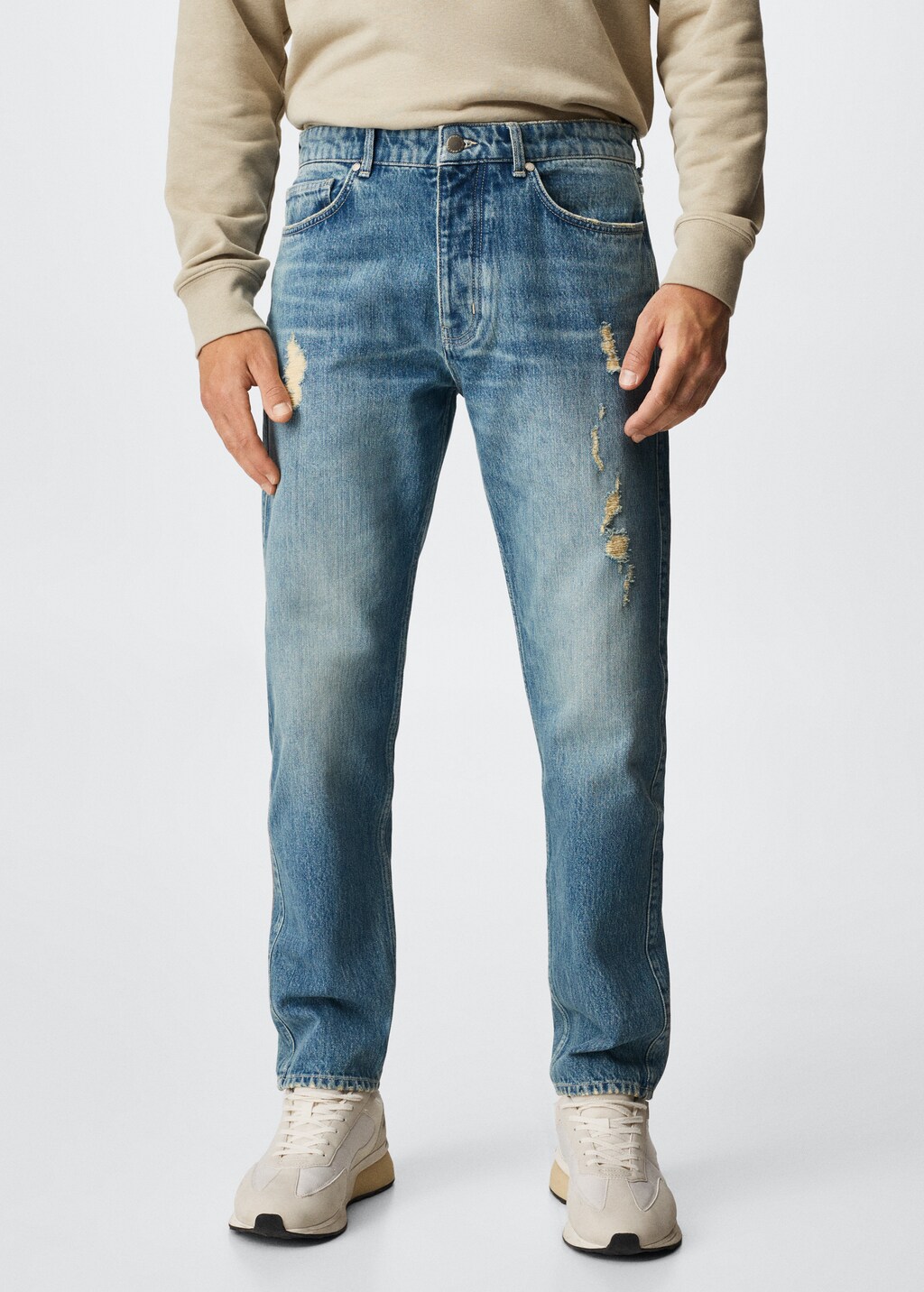 Ripped straight-fit jeans - Medium plane