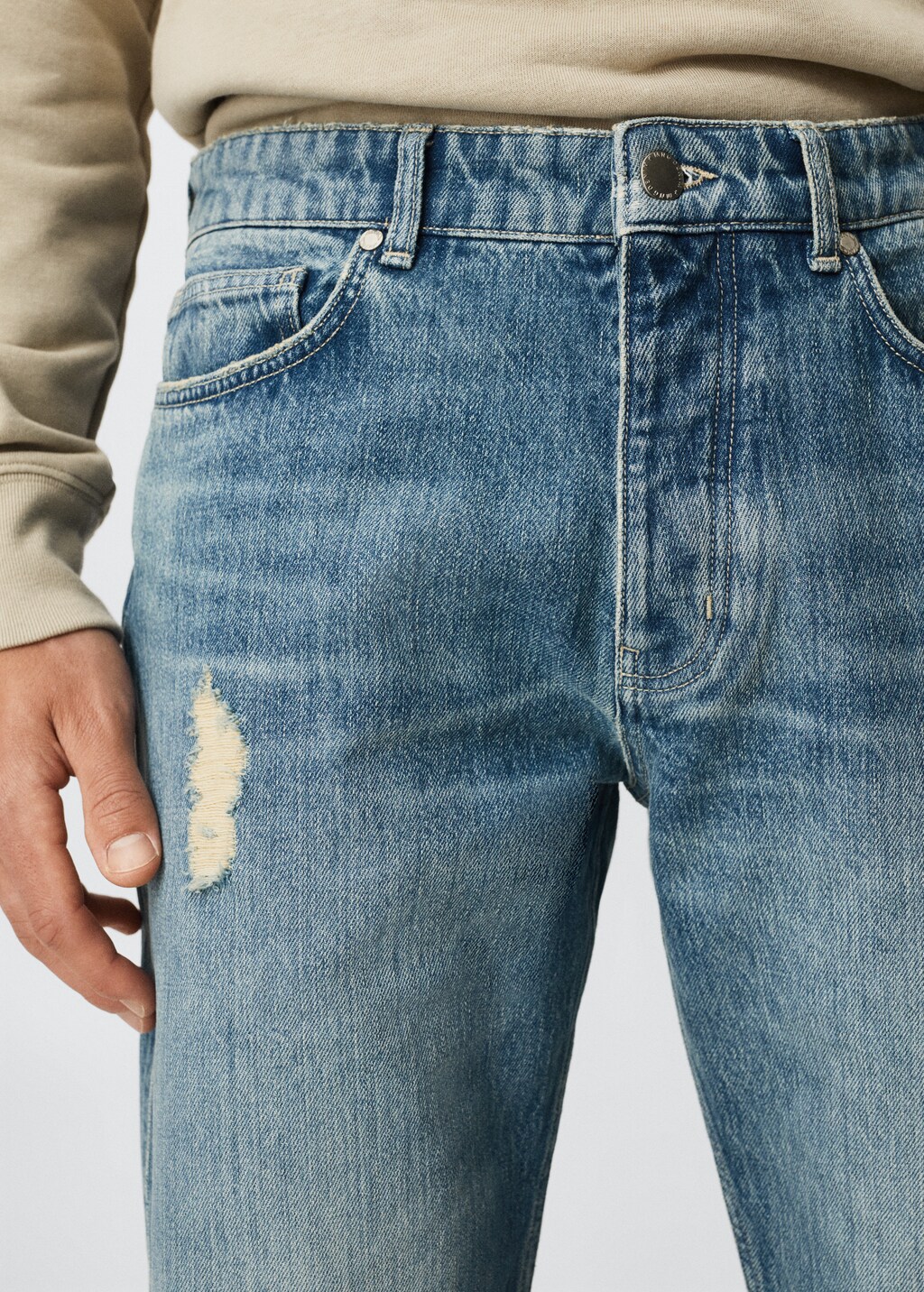 Ripped straight-fit jeans - Details of the article 1