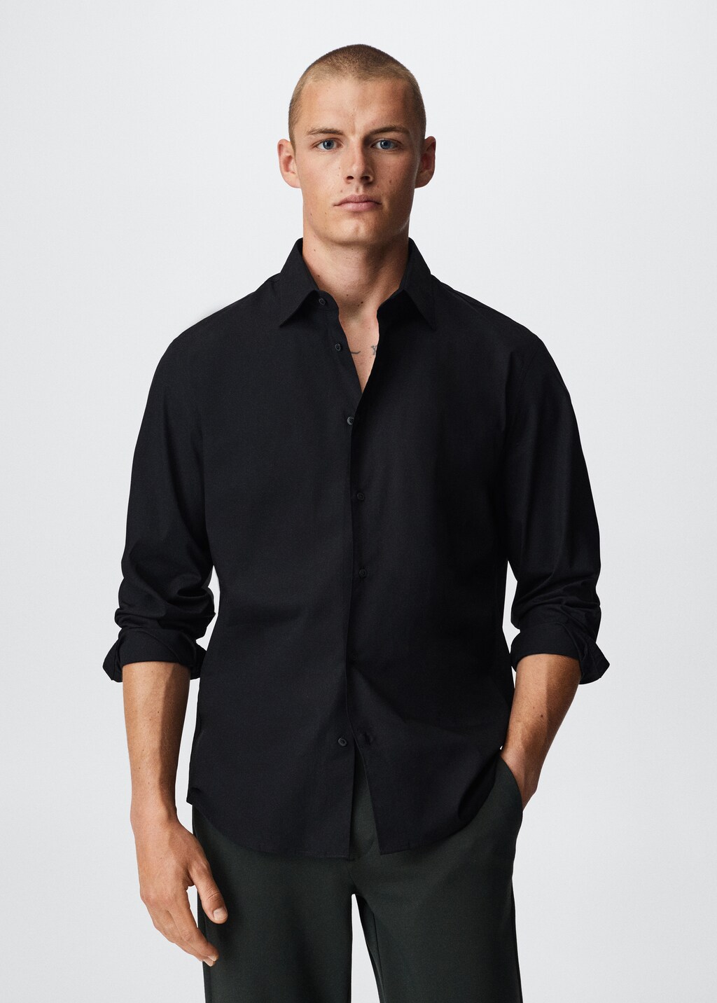 Slim fit stretch cotton shirt - Medium plane