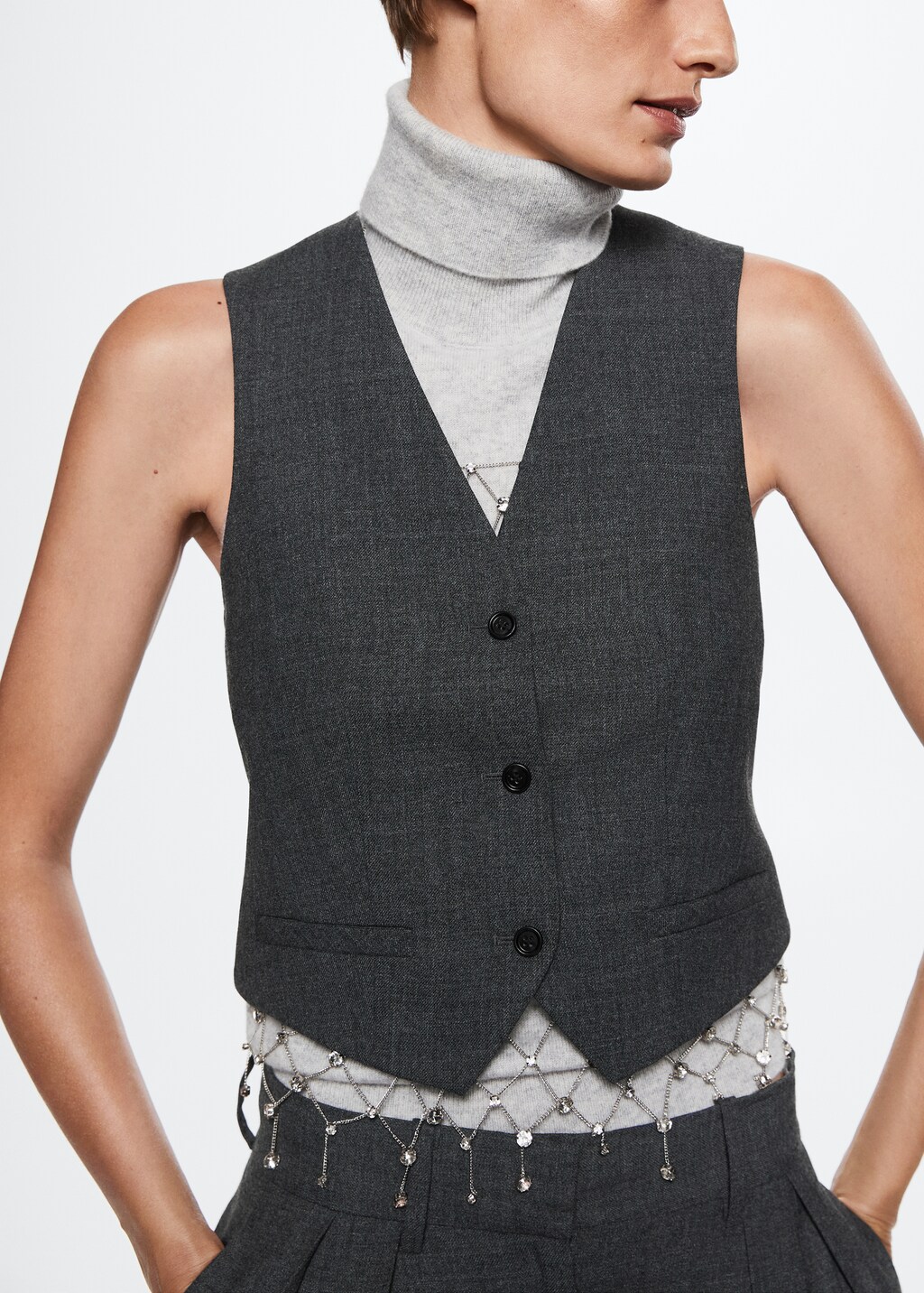 Check wool-blend suit waistcoat - Details of the article 2