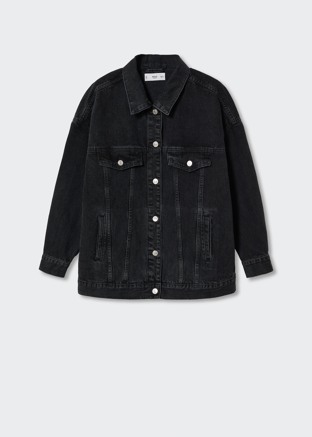 Long oversized black denim jacket best sale