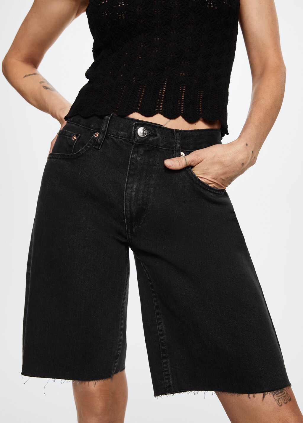 Black denim bermuda shorts womens online