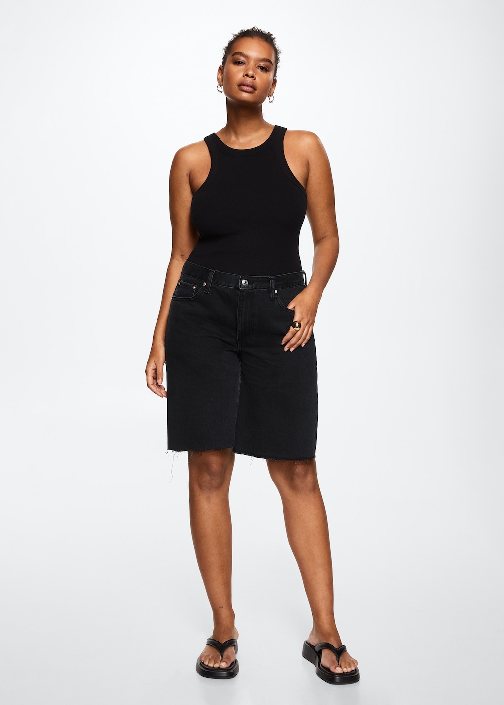 Black denim bermuda shorts womens on sale