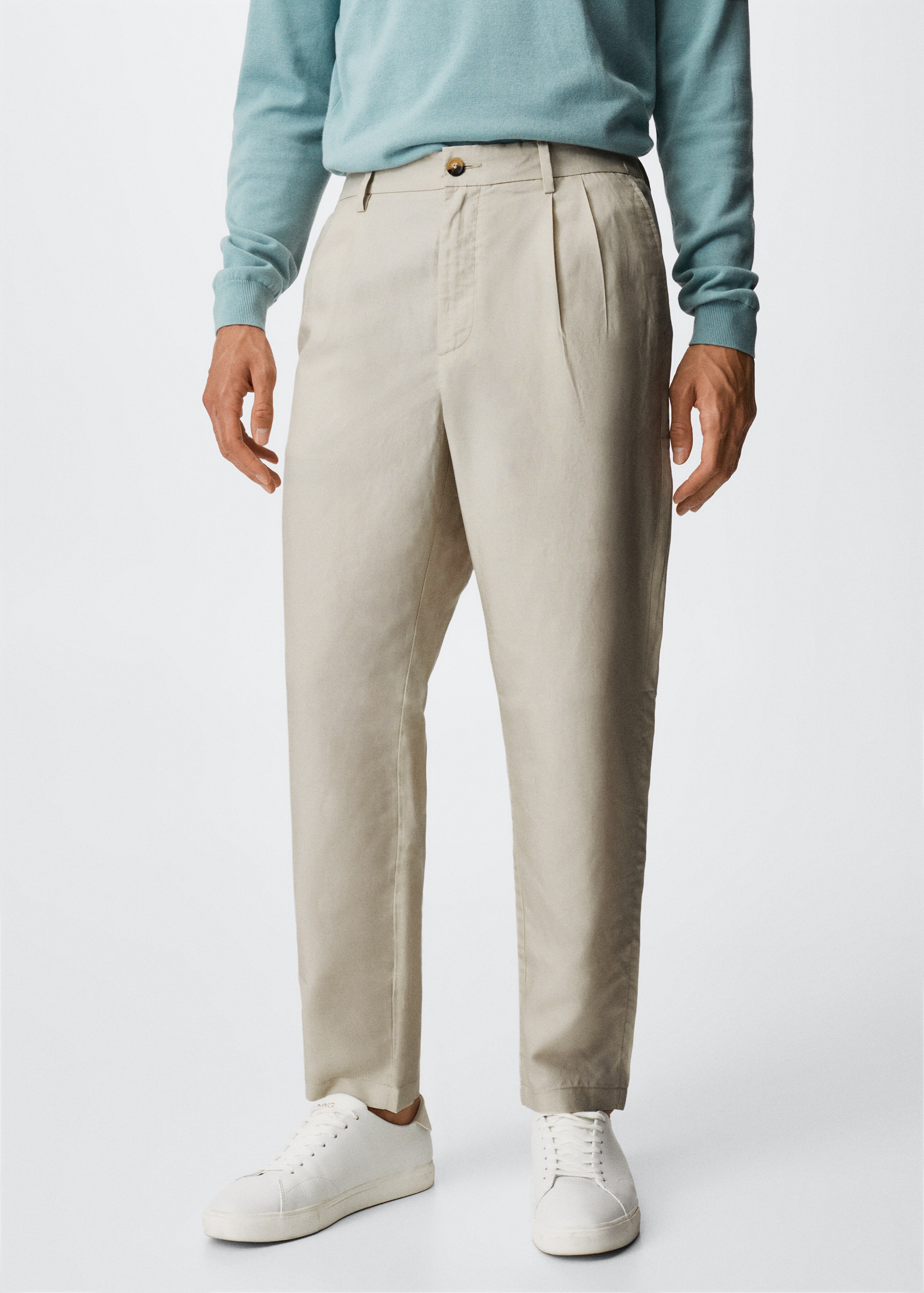 Pantalón lyocell lino pinzas - Plano medio