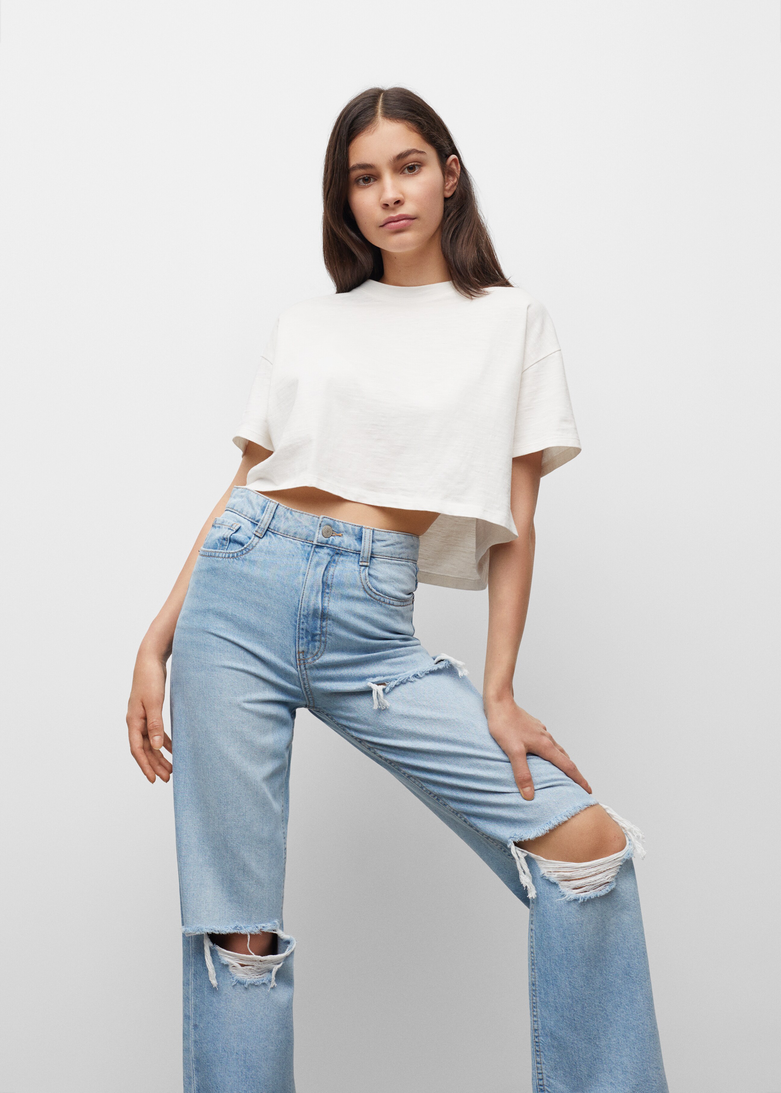 Decorative ripped wideleg jeans - Details of the article 1