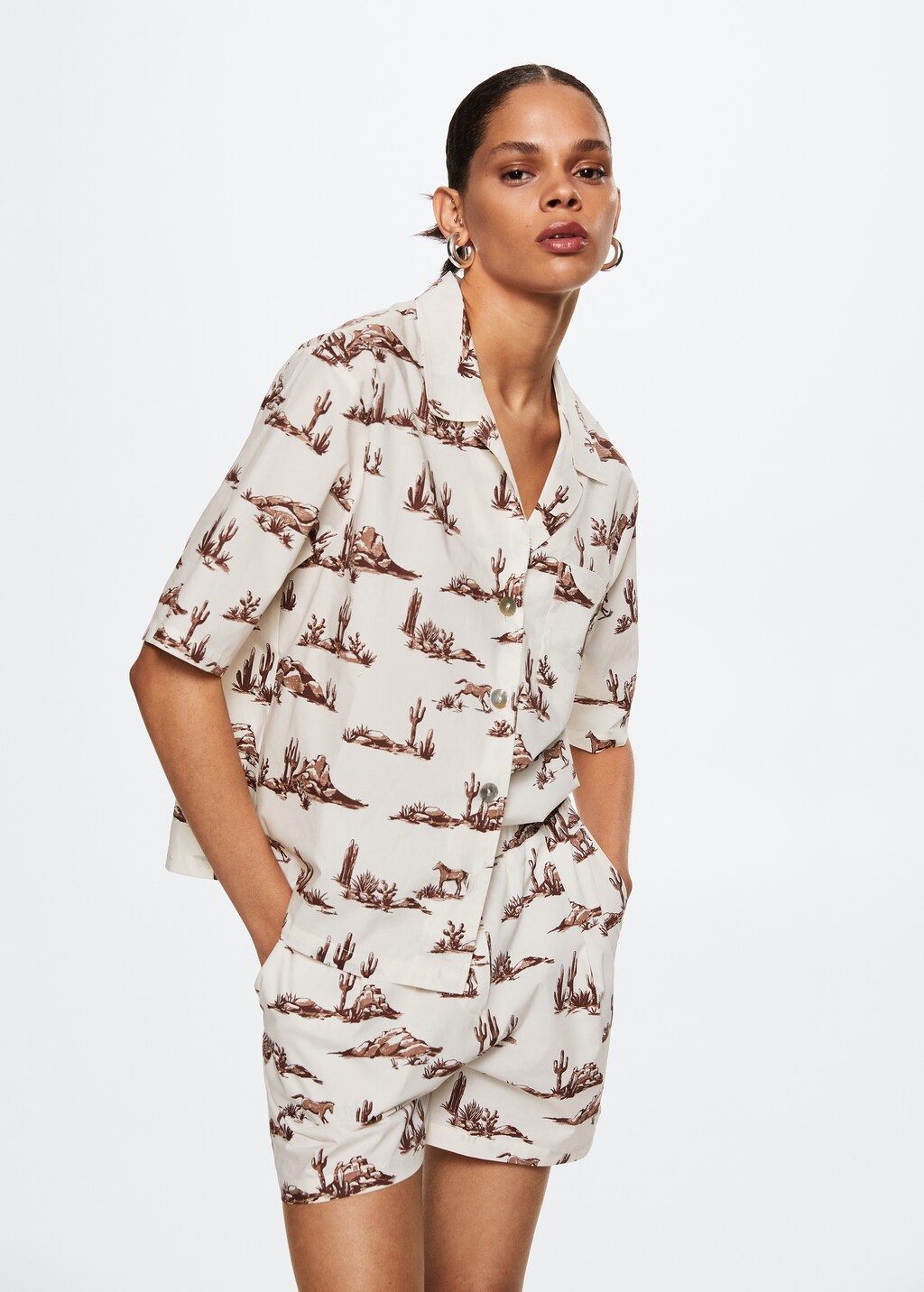 Printed cotton-blend short - Medium plane