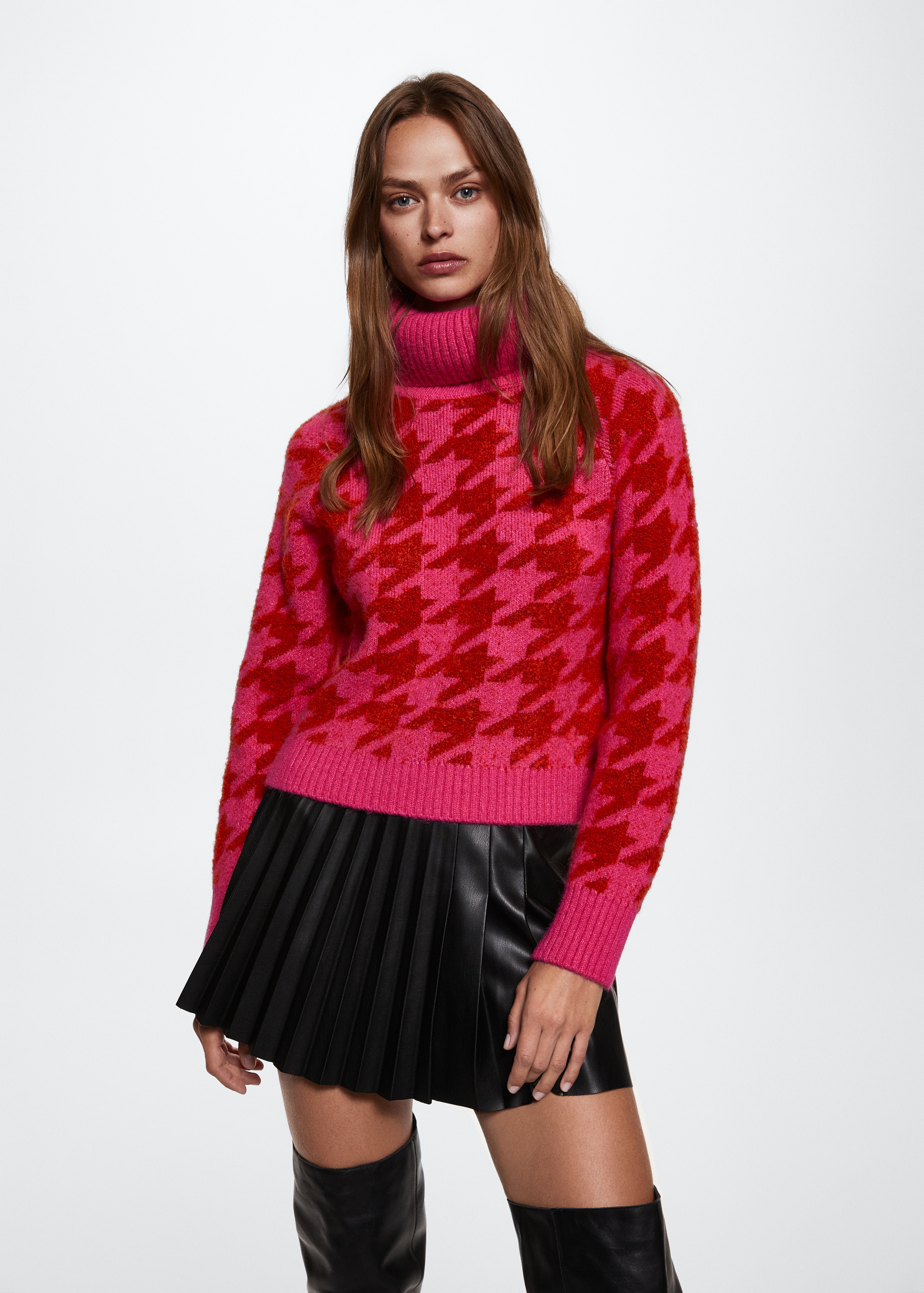 Turtleneck sweater with houndstooth print - Medium plane