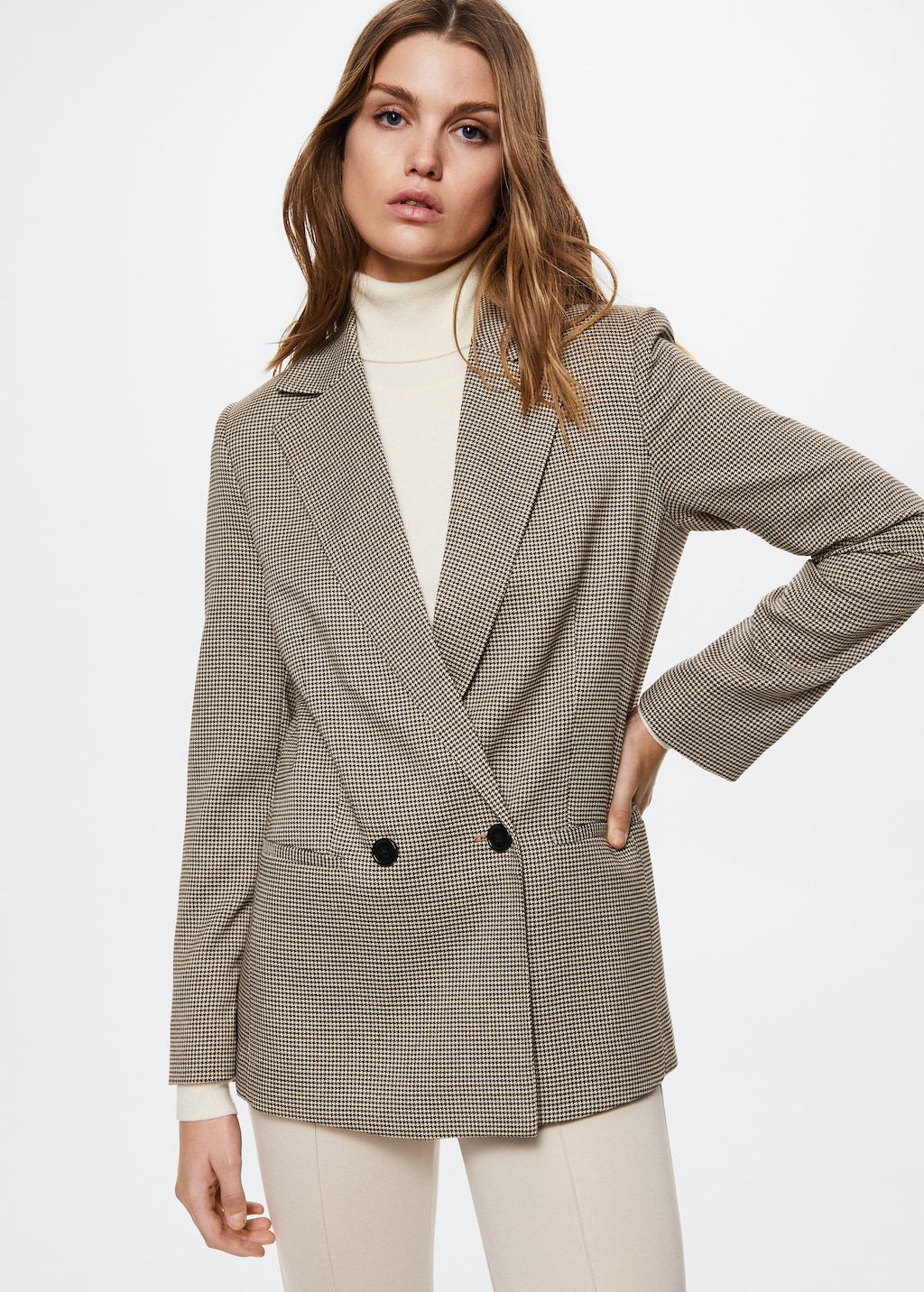 Houndstooth wool-blend blazer - Woman | MANGO OUTLET USA