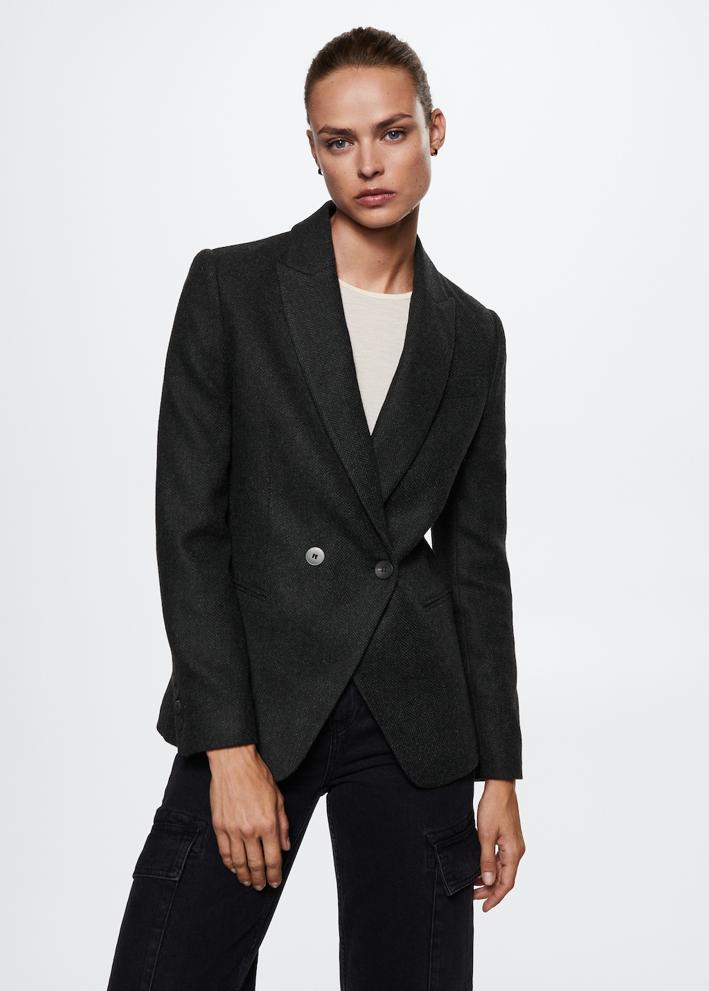 Herringbone-pattern suit blazer - Medium plane