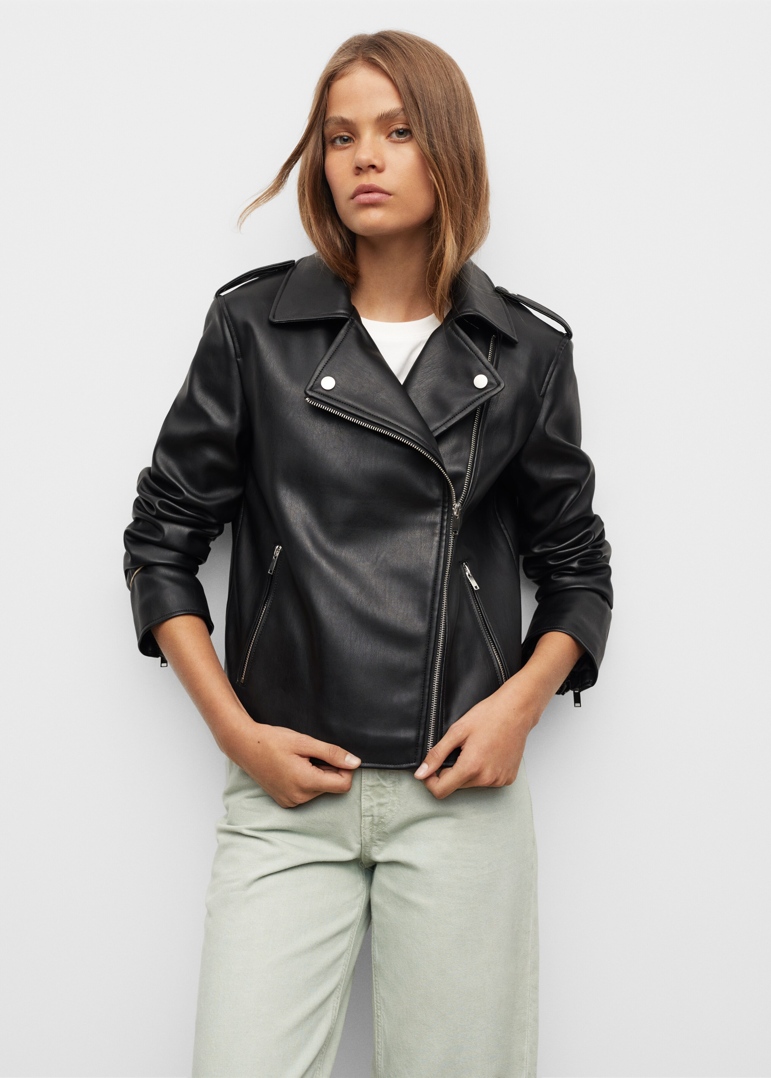 Faux-leather biker jacket - Details of the article 1