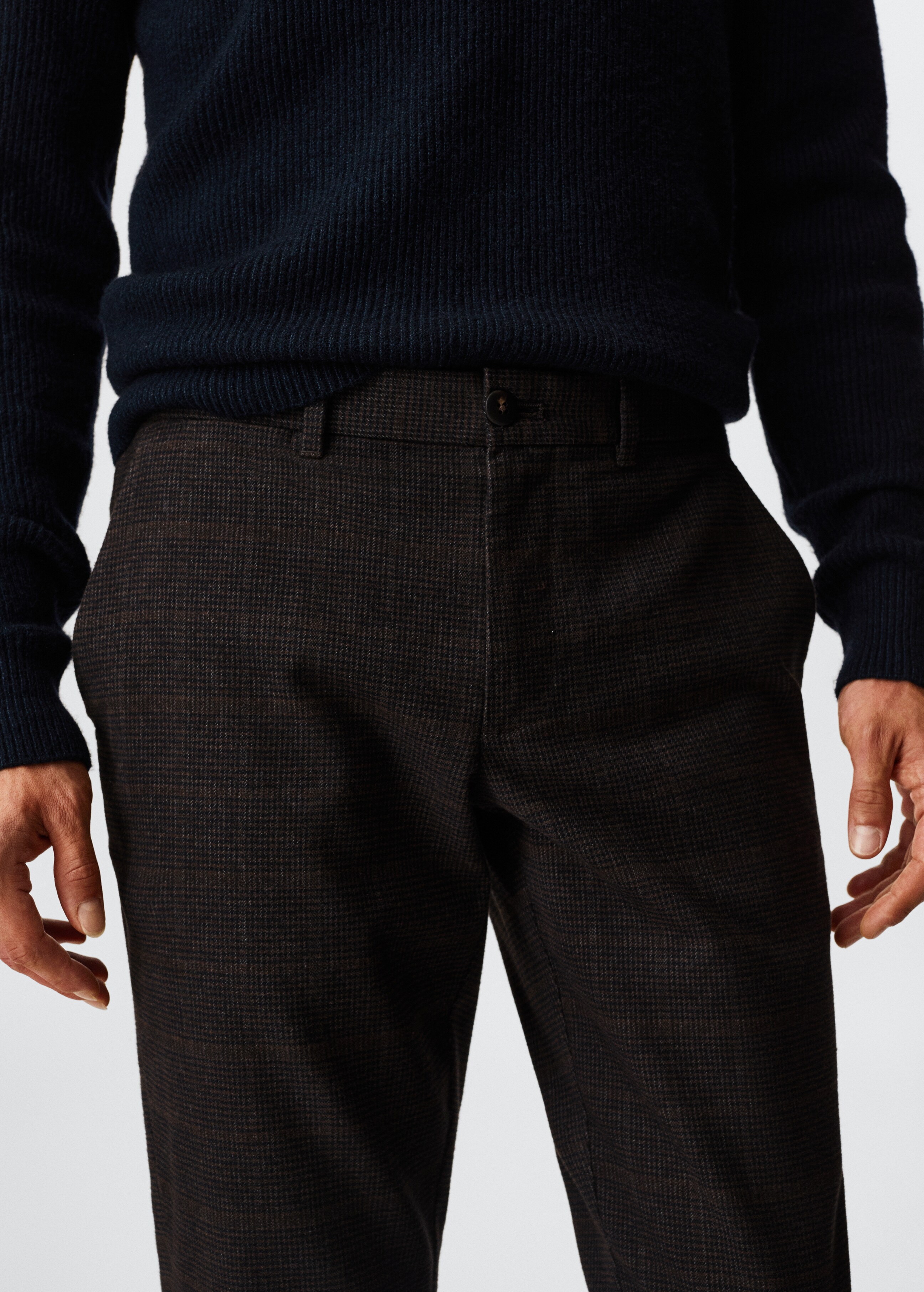 Slim fit checked cotton trousers - Details of the article 1