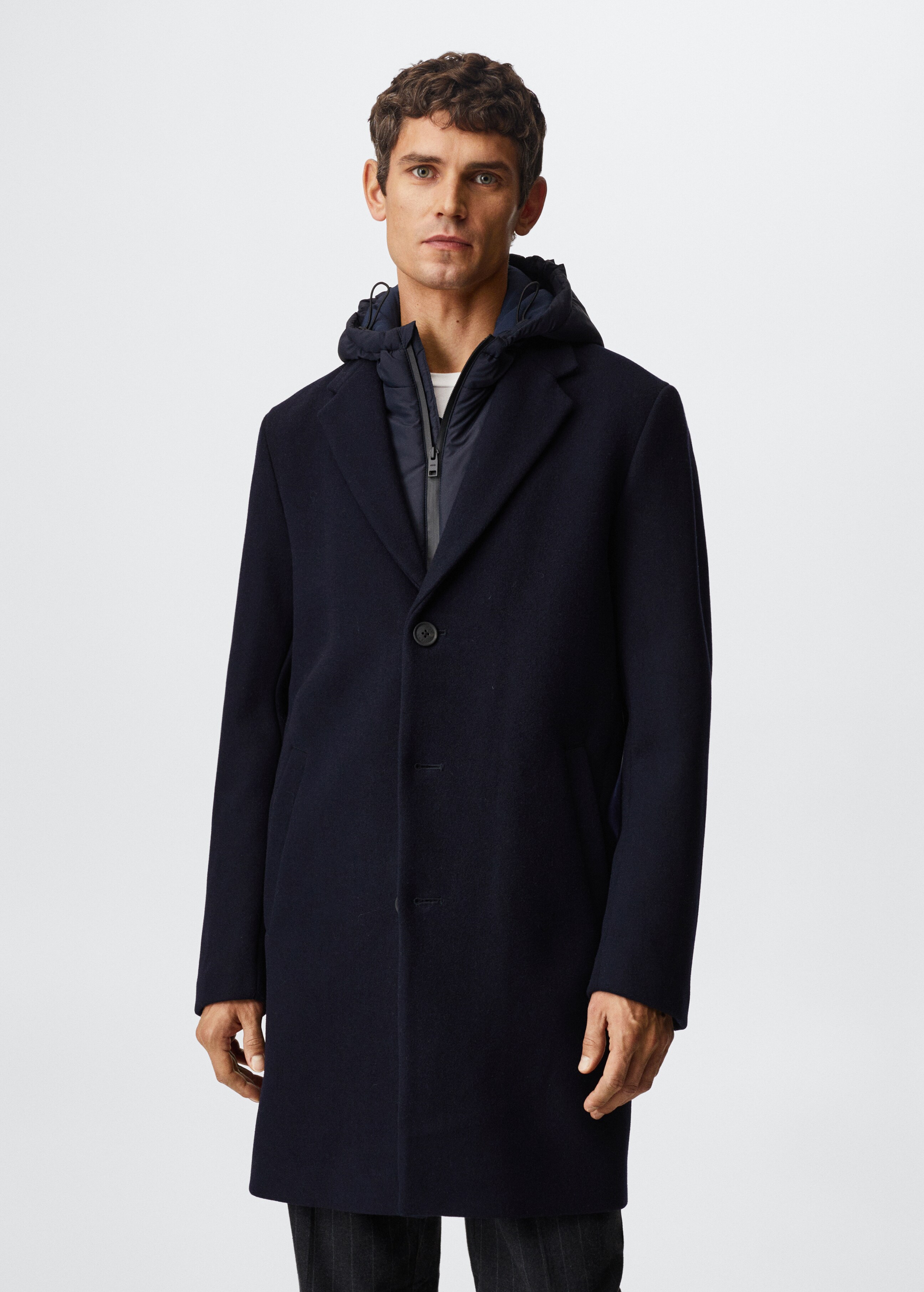 Recycled wool coat with hood Men MANGO OUTLET Slovakia