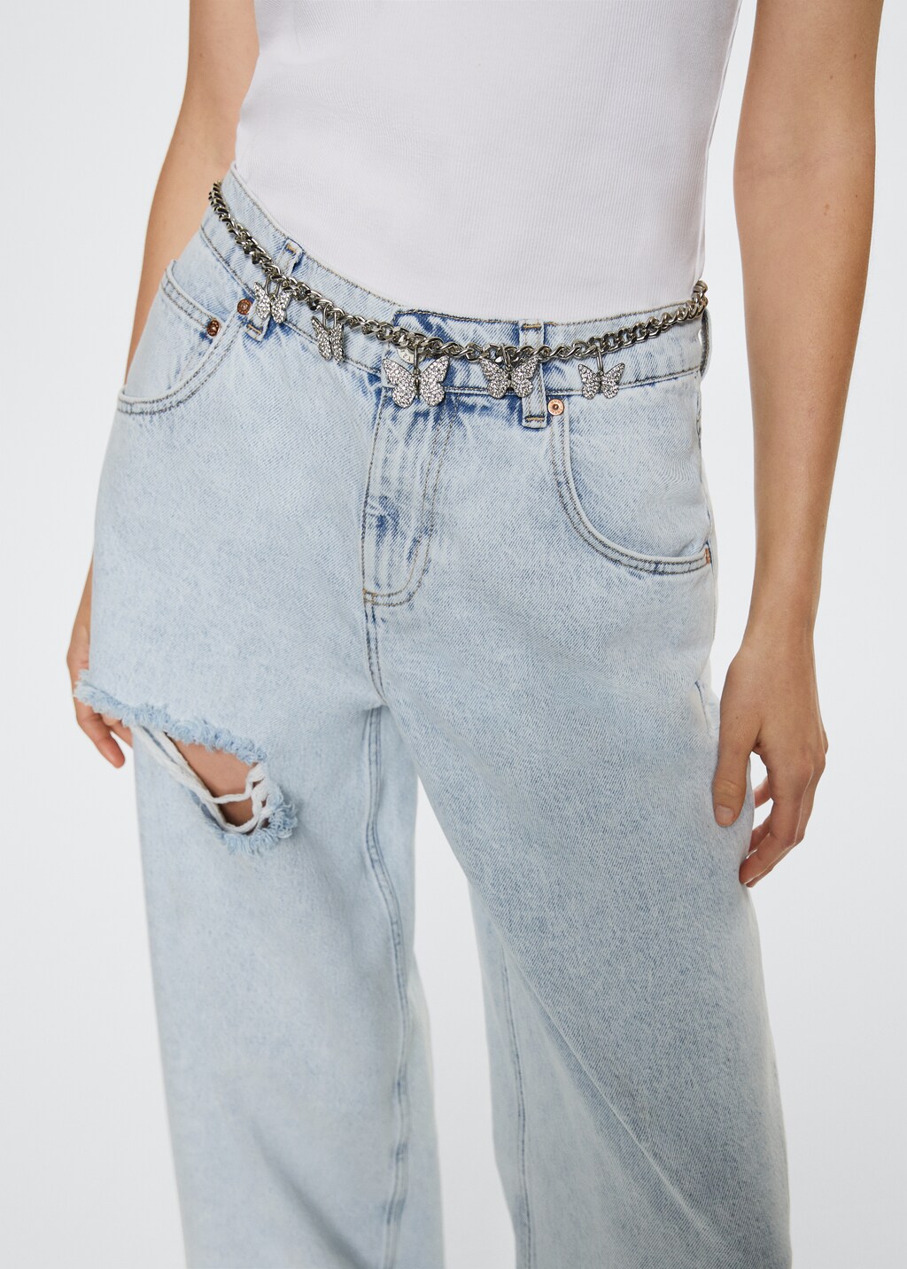 Decorative ripped wideleg jeans - Medium plane